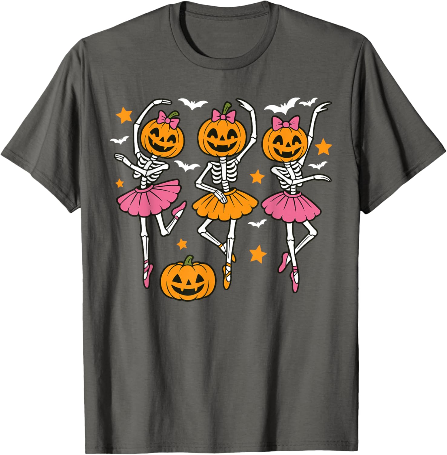 Cute Girls Halloween Ballet Skeleton Pumpkin T-Shirt for Festive Fun - 19