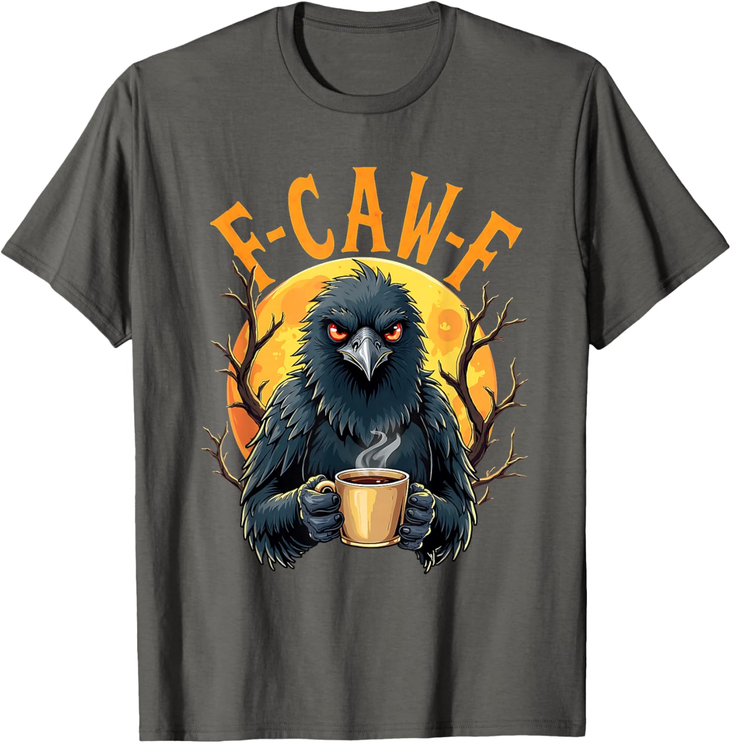 Funny Coffee Crow Gothic Raven F Caw Halloween T-Shirt for Spooky Fun - 17