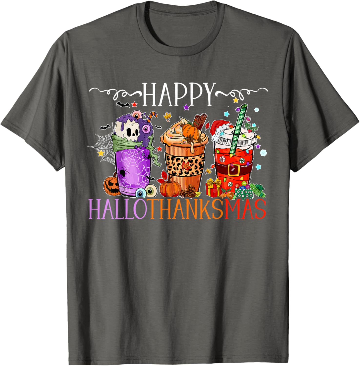 Happy Hallothanksmas T-Shirt for Halloween Thanksgiving and Christmas Fun - 9