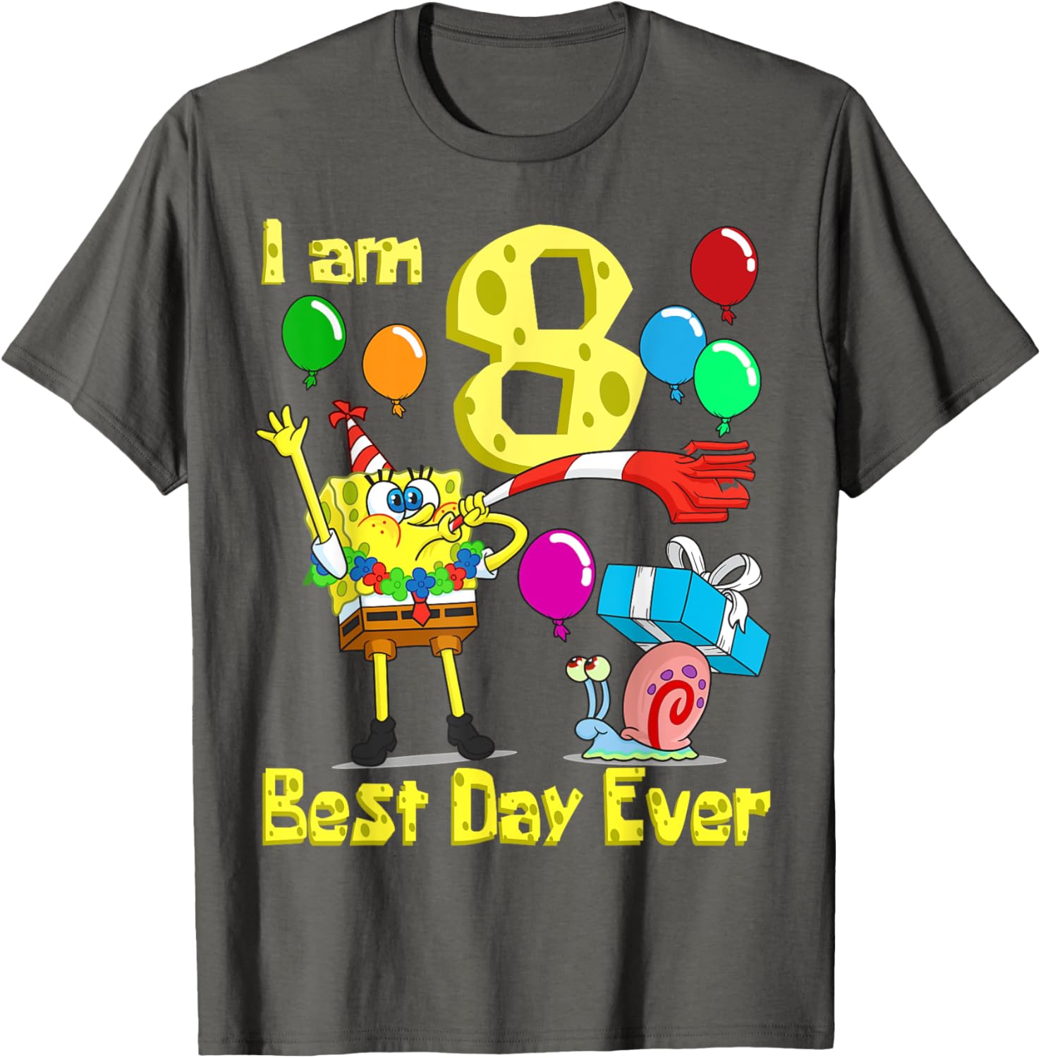 Mademark SpongeBob I Am 8 Years Old Birthday Party T-Shirt for Kids - 17
