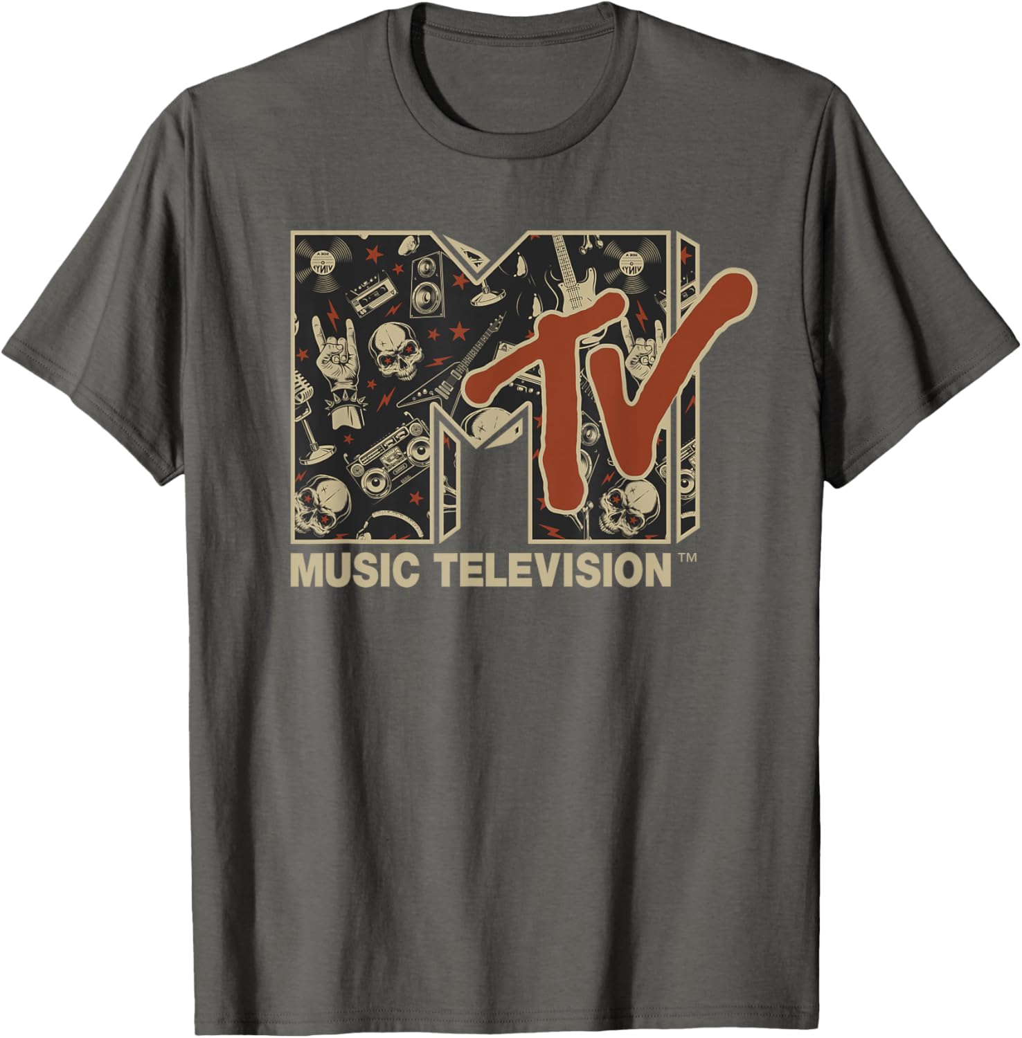 Mademark x MTV Vintage Rock n Roll Skull Guitar T-Shirt for Metal Fans - 18