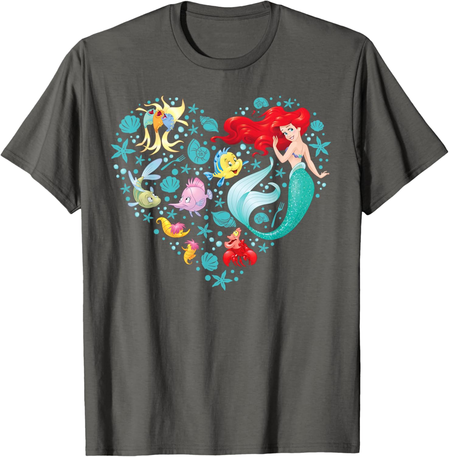 Disney Princess Ariel Flounder Sebastian Heart T-Shirt for Kids and Adults - 12