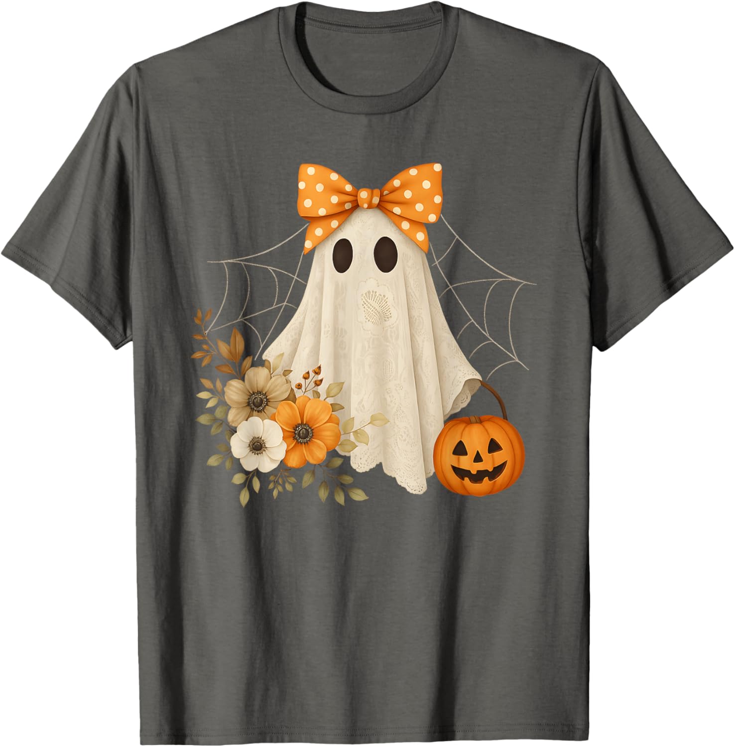 Coquette Ghost Halloween Flower Lace T-Shirt for a Spooky Look - 16