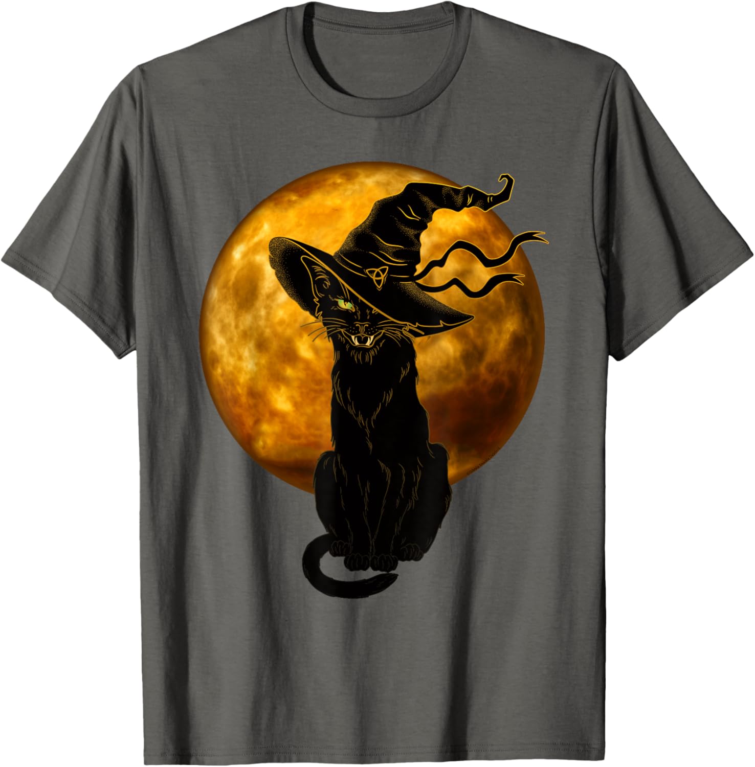 Vintage Black Cat in Witch Hat Full Moon Halloween T-Shirt for Fun Celebrations - 13