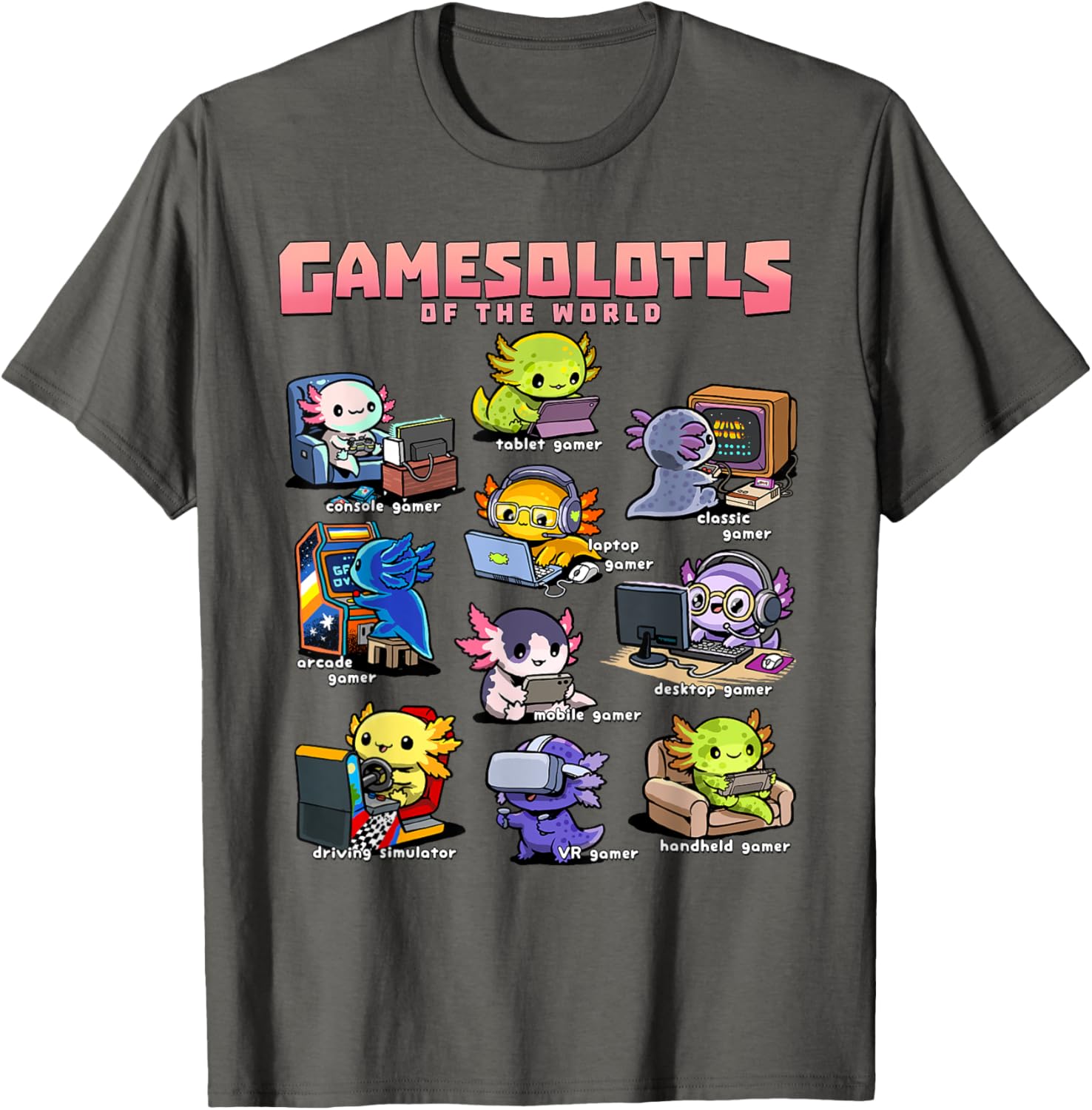 Diverse Gamer Axolotl Collection T-Shirt for Fun Game Lovers - 16