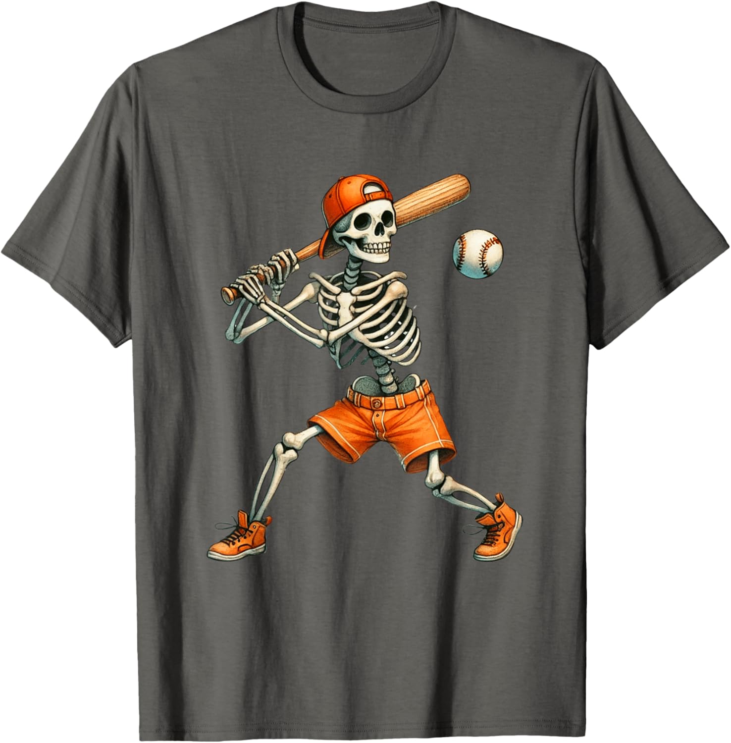 Funny Skeleton Baseball T-Shirt for Halloween Fun - Boys and Men Sizes - 13