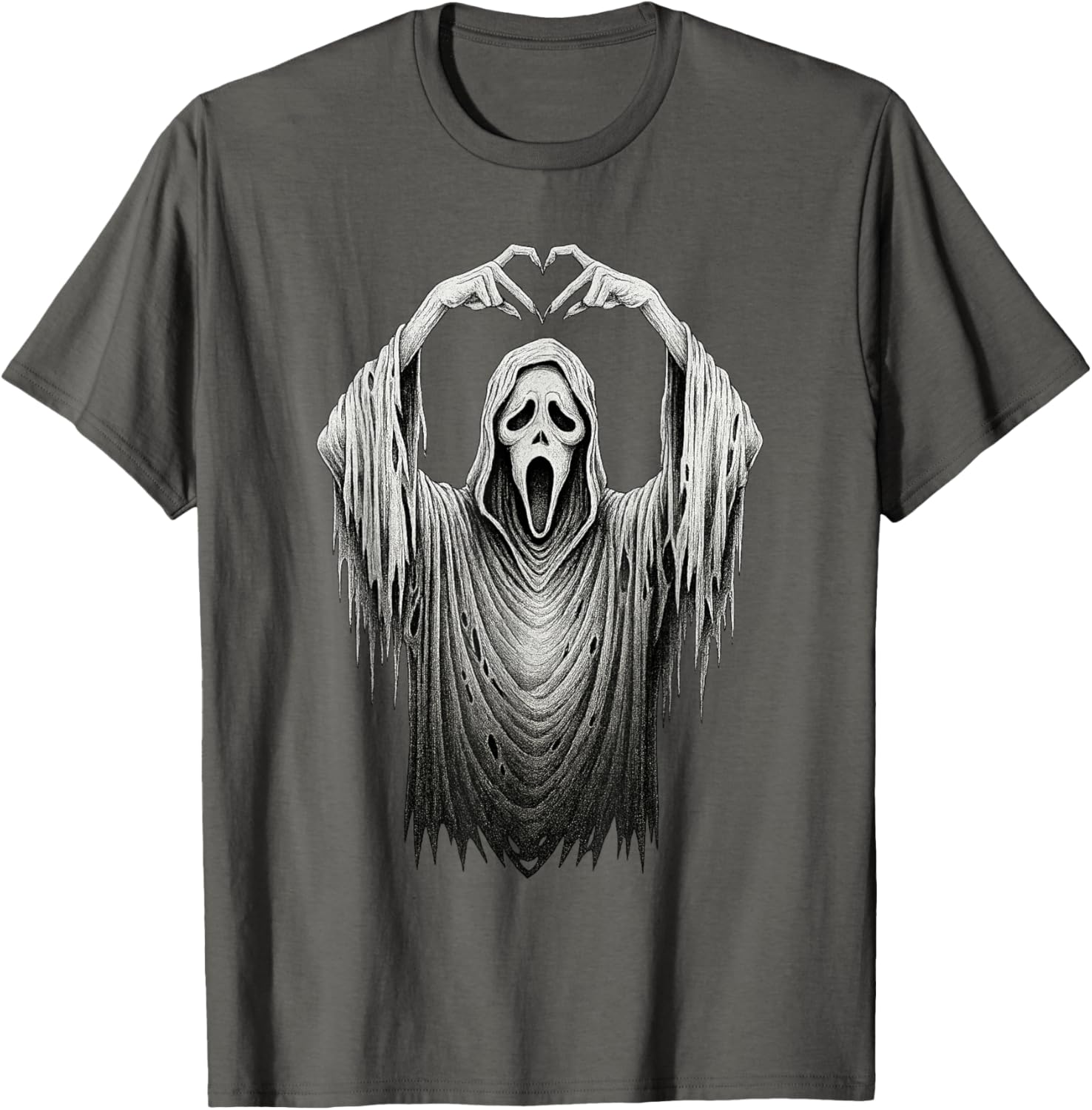 Vintage Ghost Face Heart Sign T-Shirt for Halloween Lovers - 19