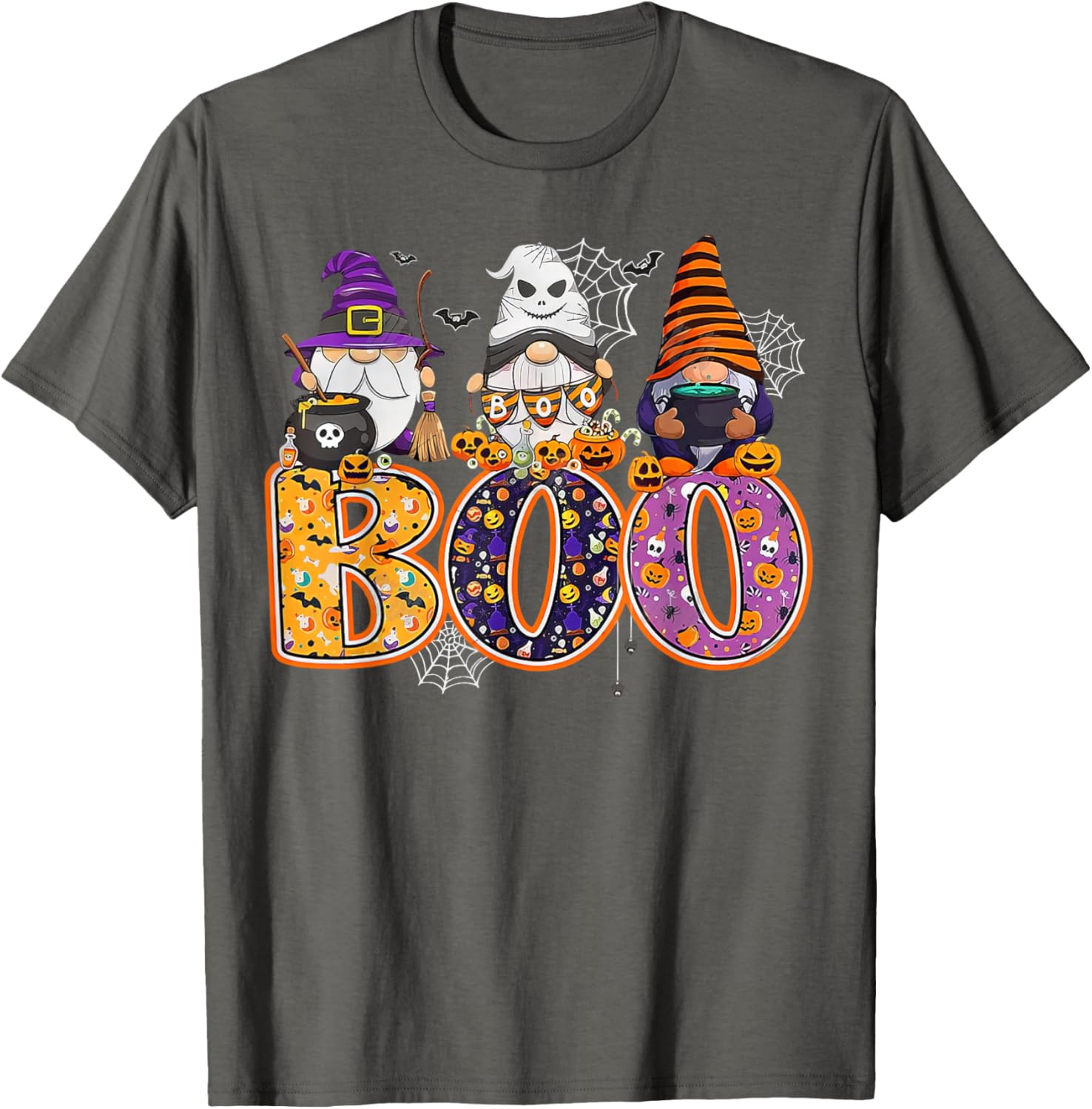Funny Halloween Gnome T-Shirt with Boo Witch Pumpkins and Spiders - 28