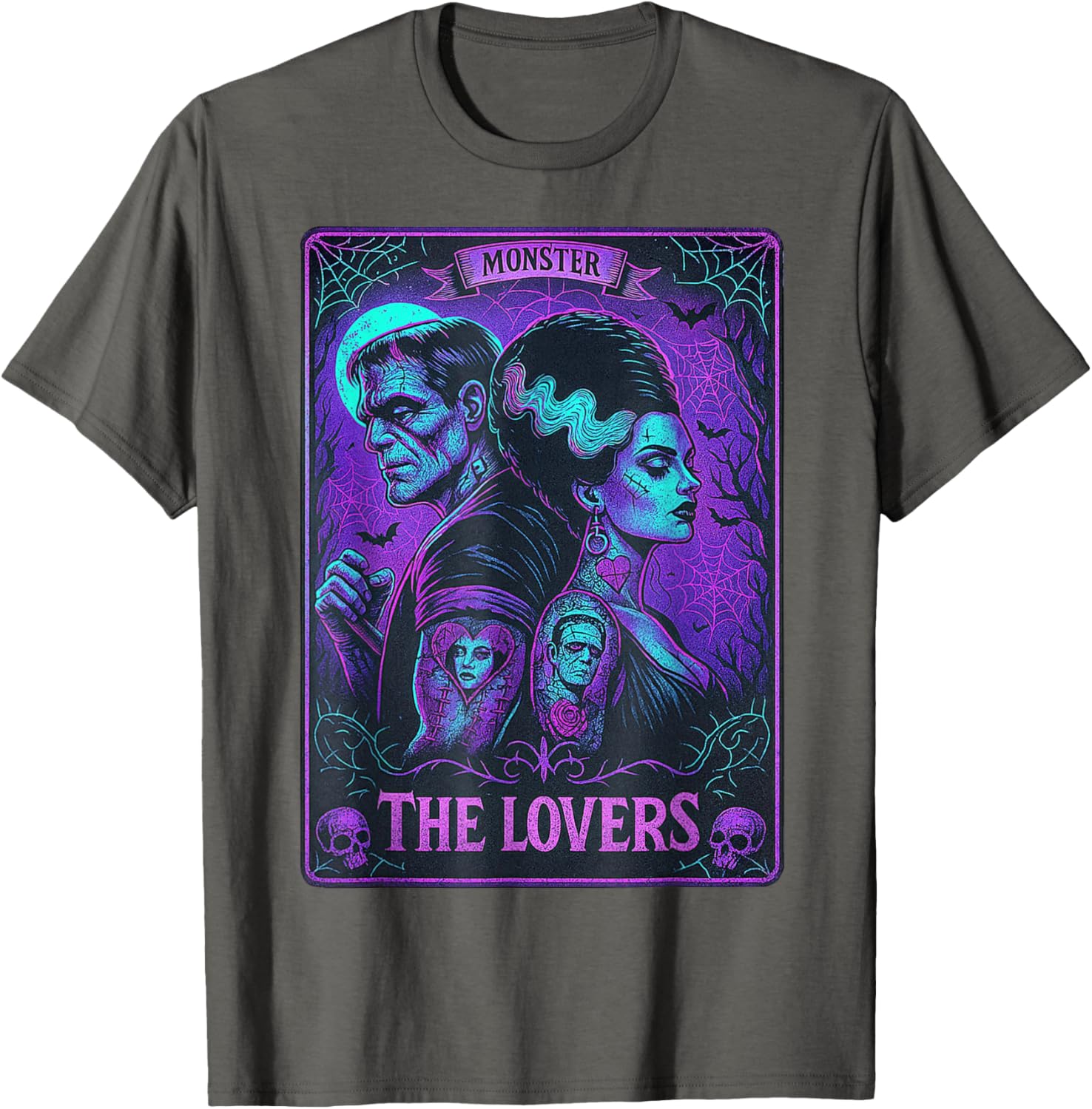 Monster Frankenstein and Bride Lovers Tarot Card T-Shirt for Fans - 29