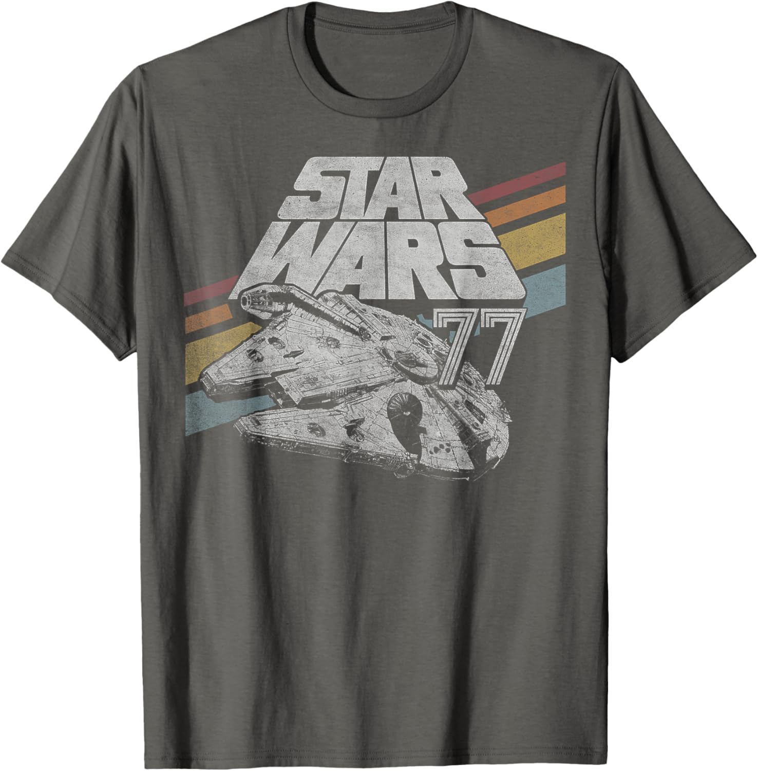 Retro Star Wars Millennium Falcon T-Shirt with Diagonal Stripes for Fans - 11