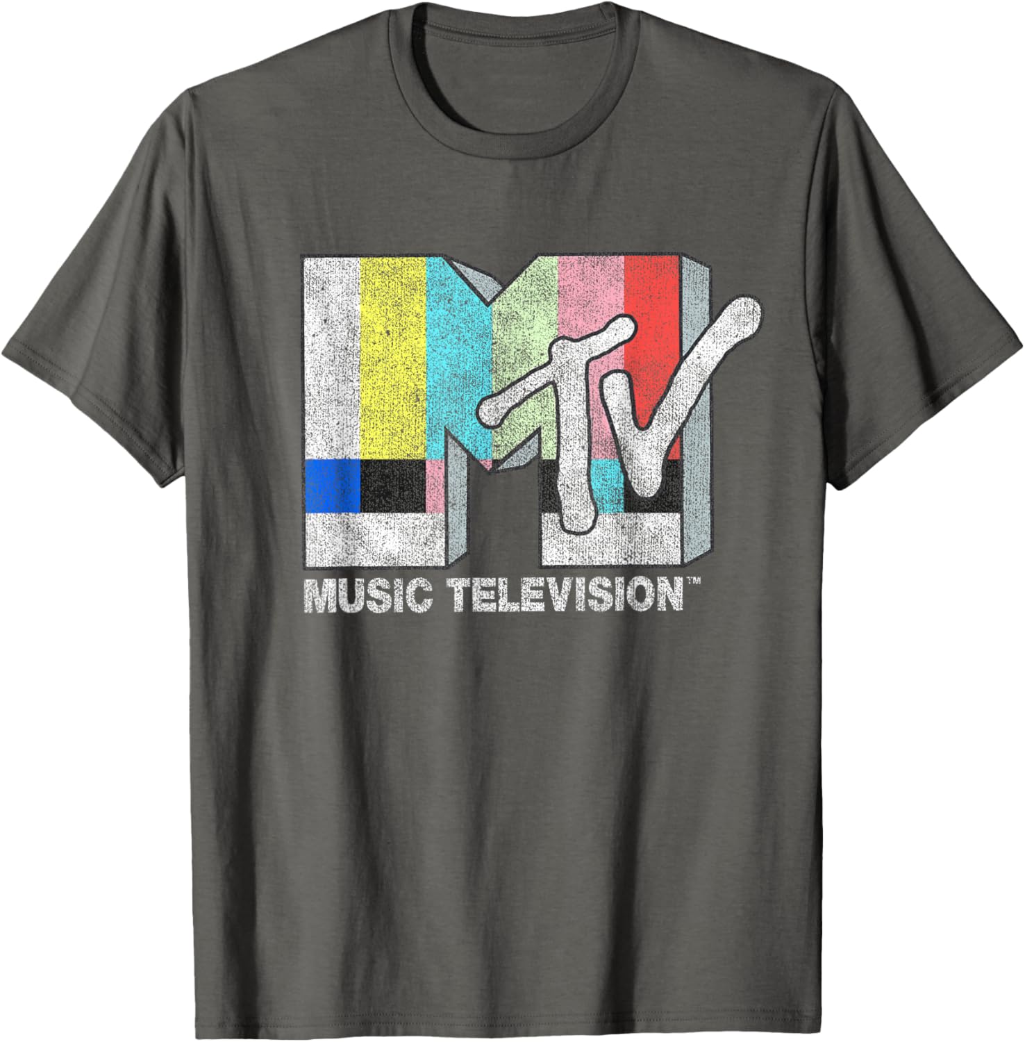 MTV Classic Fit Black T-Shirt with Vintage TV Signal Logo for Adults - 2