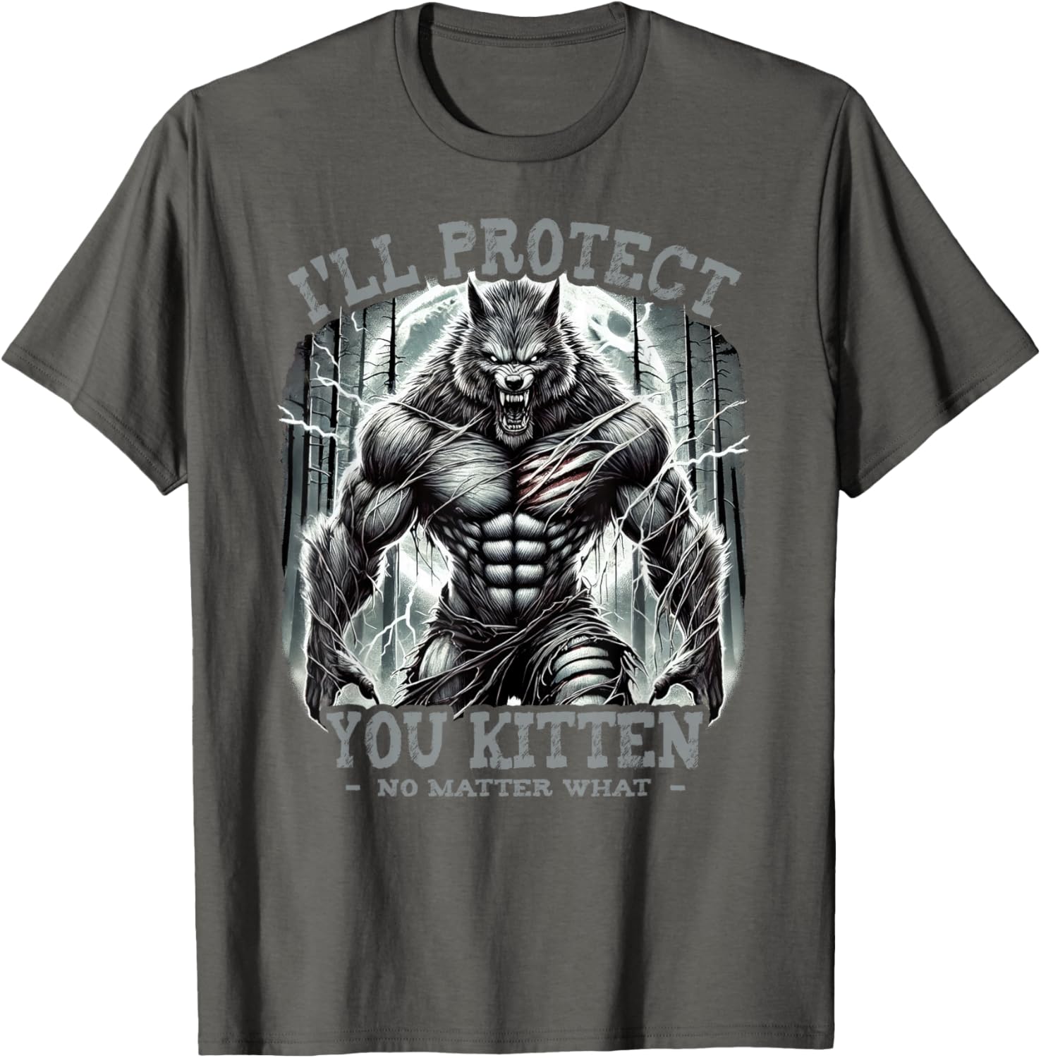 Funny Graphic Tee I'll Protect You Kitten Alpha Wolf T-Shirt for Pet Lovers - 11