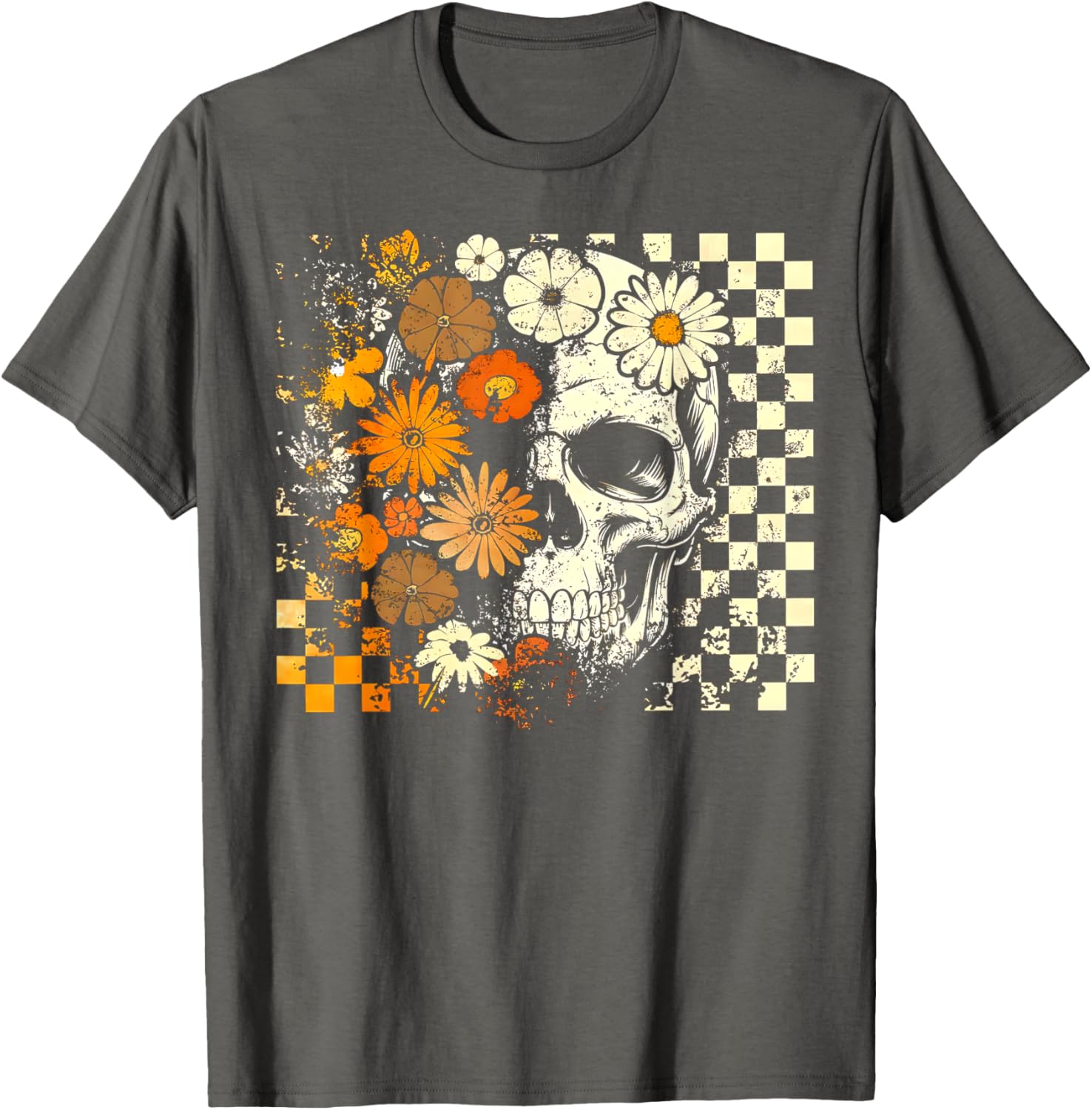 Boho Floral Skull Halloween T-Shirt for Girls and Women - Trendy Style - 4
