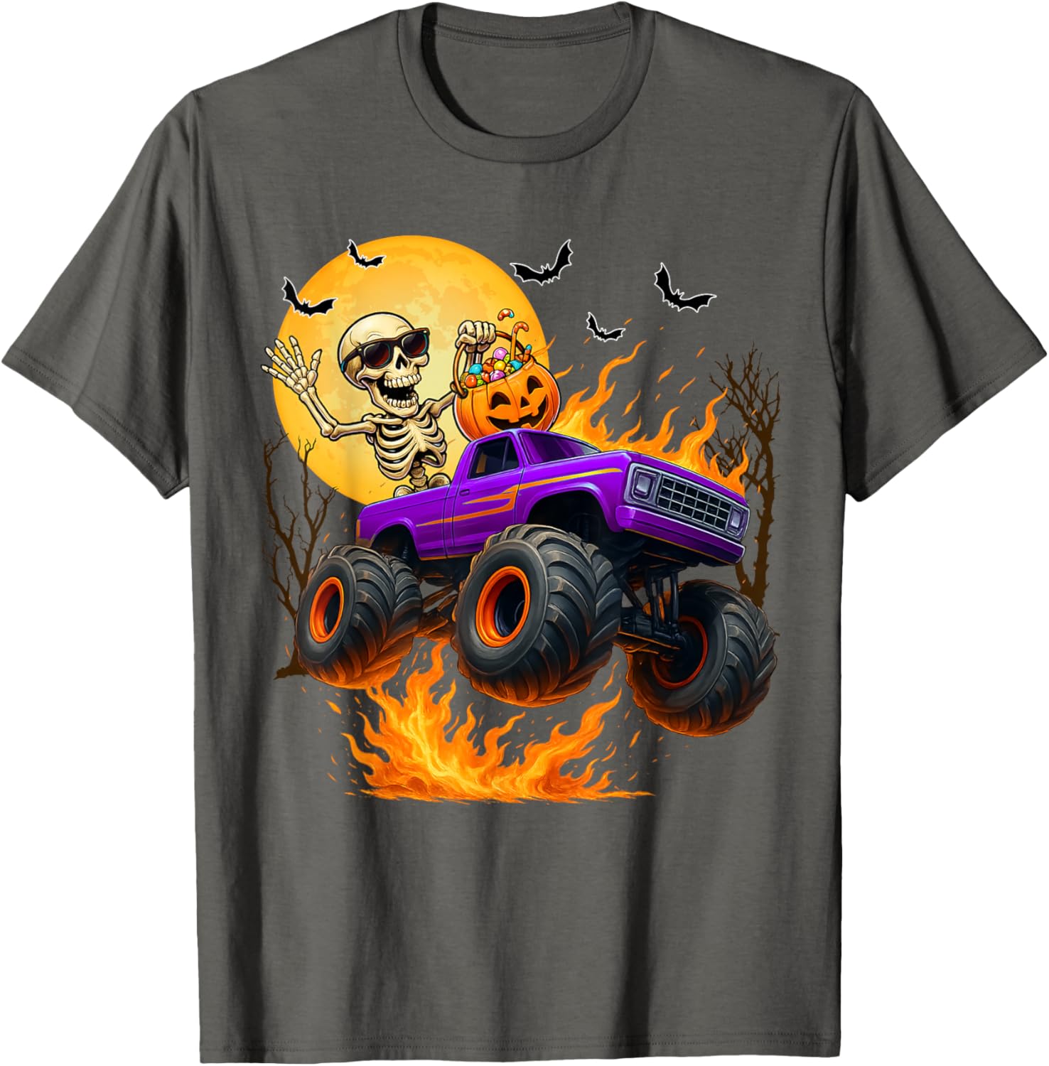 Spooky Skeleton Monster Truck Halloween T-Shirt for Boys Fun Outfit - 11