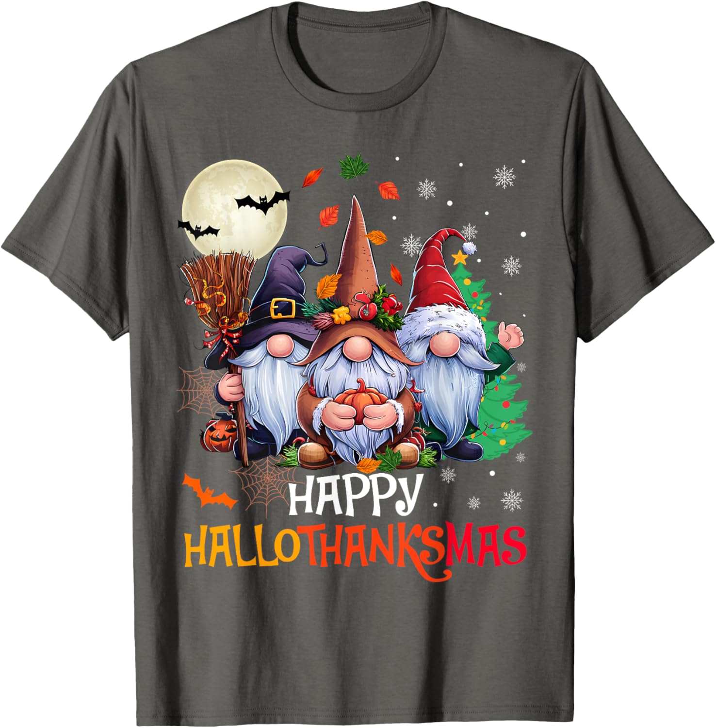 Happy Hallothanksmas Gnomes Lover T-Shirt for Halloween and Christmas - 1