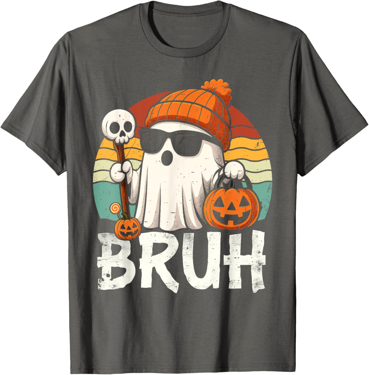 Cute Bruh Ghost Trick or Treat Kids T-Shirt for Halloween Fun - 1