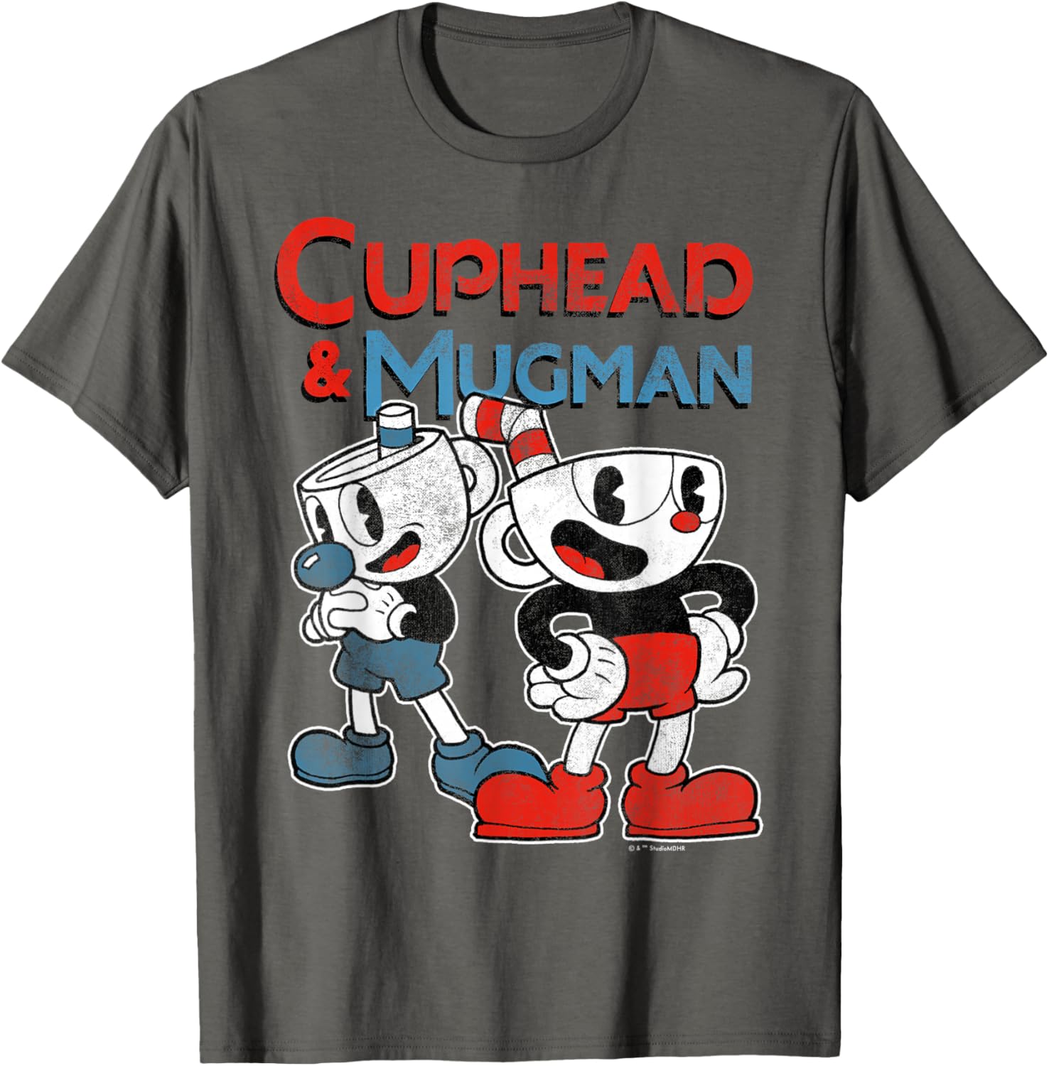 Cuphead and Mugman Black Classic Fit T-Shirt for Adults - Short Sleeve Crew Neck - 2