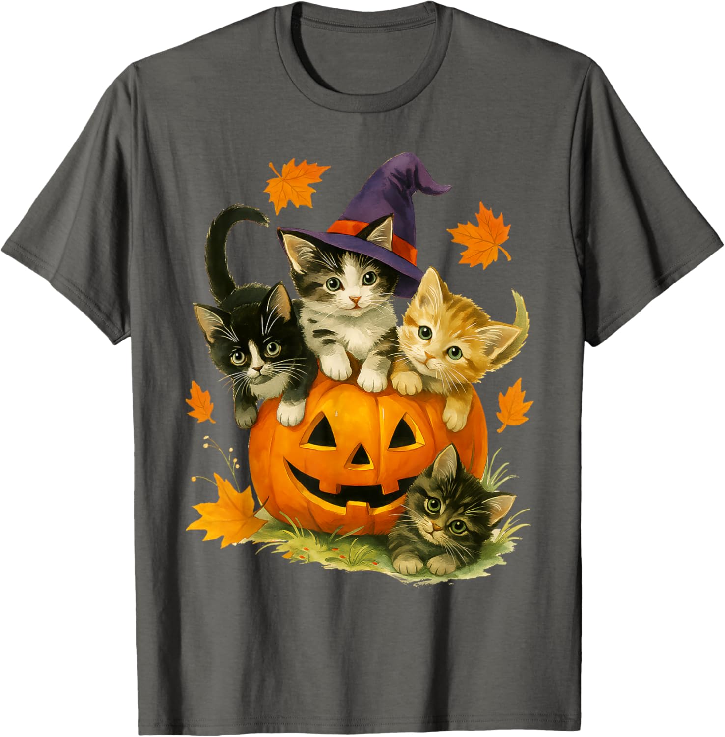 Cute Cat Pumpkin Halloween Vintage T-Shirt for Spooky Season Fun - 15