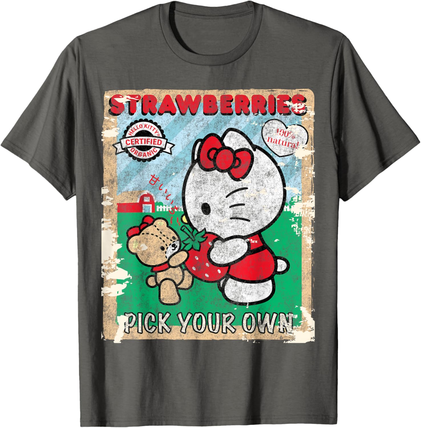 Cute Hello Kitty Strawberry Picking Farm T-Shirt for Kids and Adults - 10