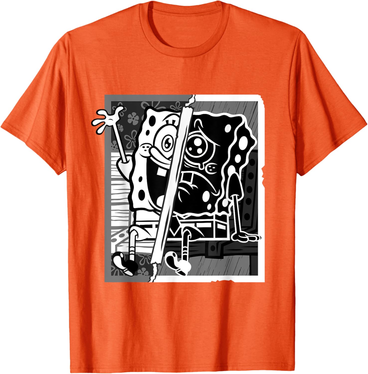 Mademark SpongeBob Black and White Happy Sad Artline T-Shirt for Fans - 6