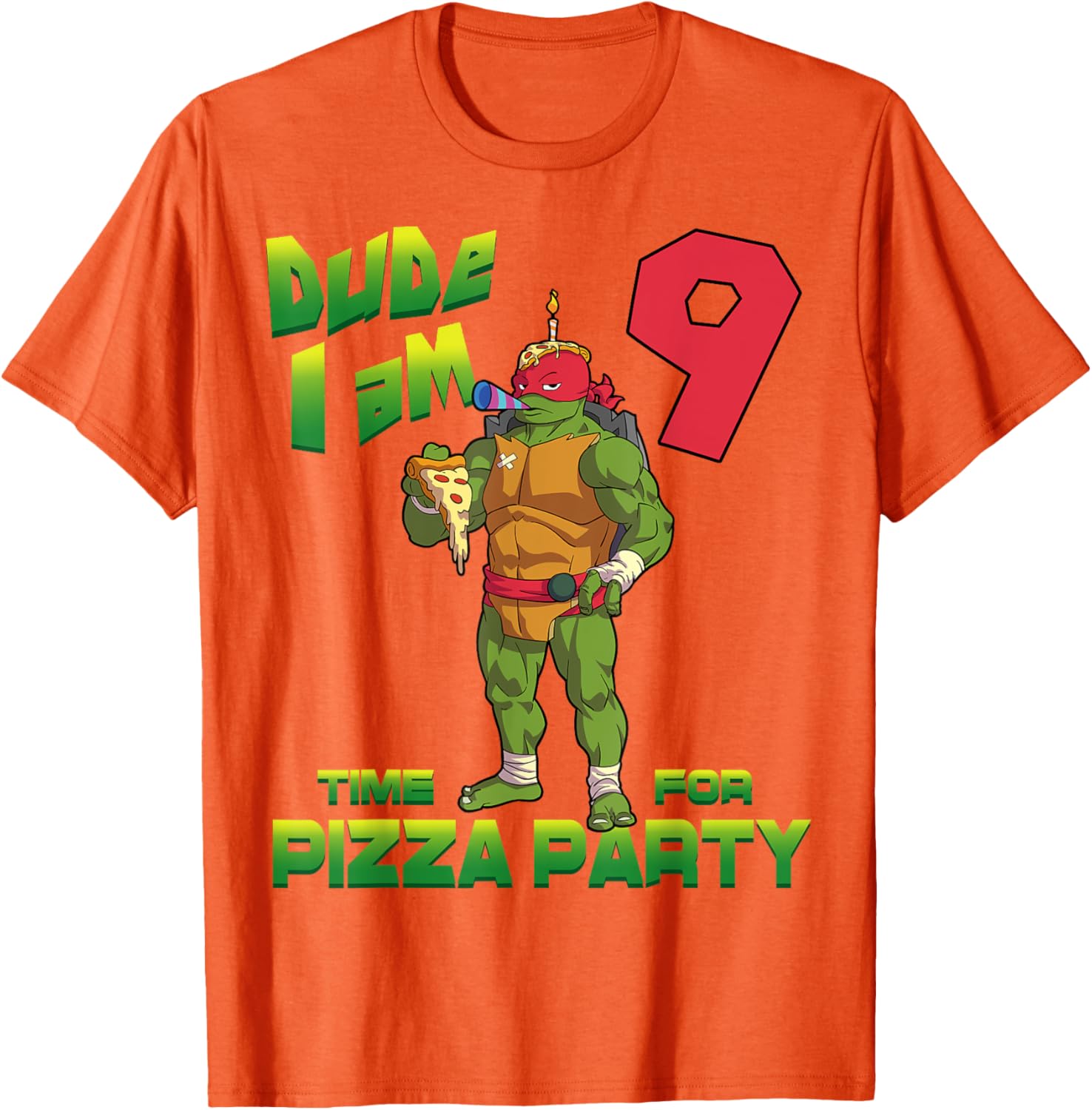 Raphael Pizza Birthday T-Shirt for 9 Year Olds - TMNT Party Gear - 17