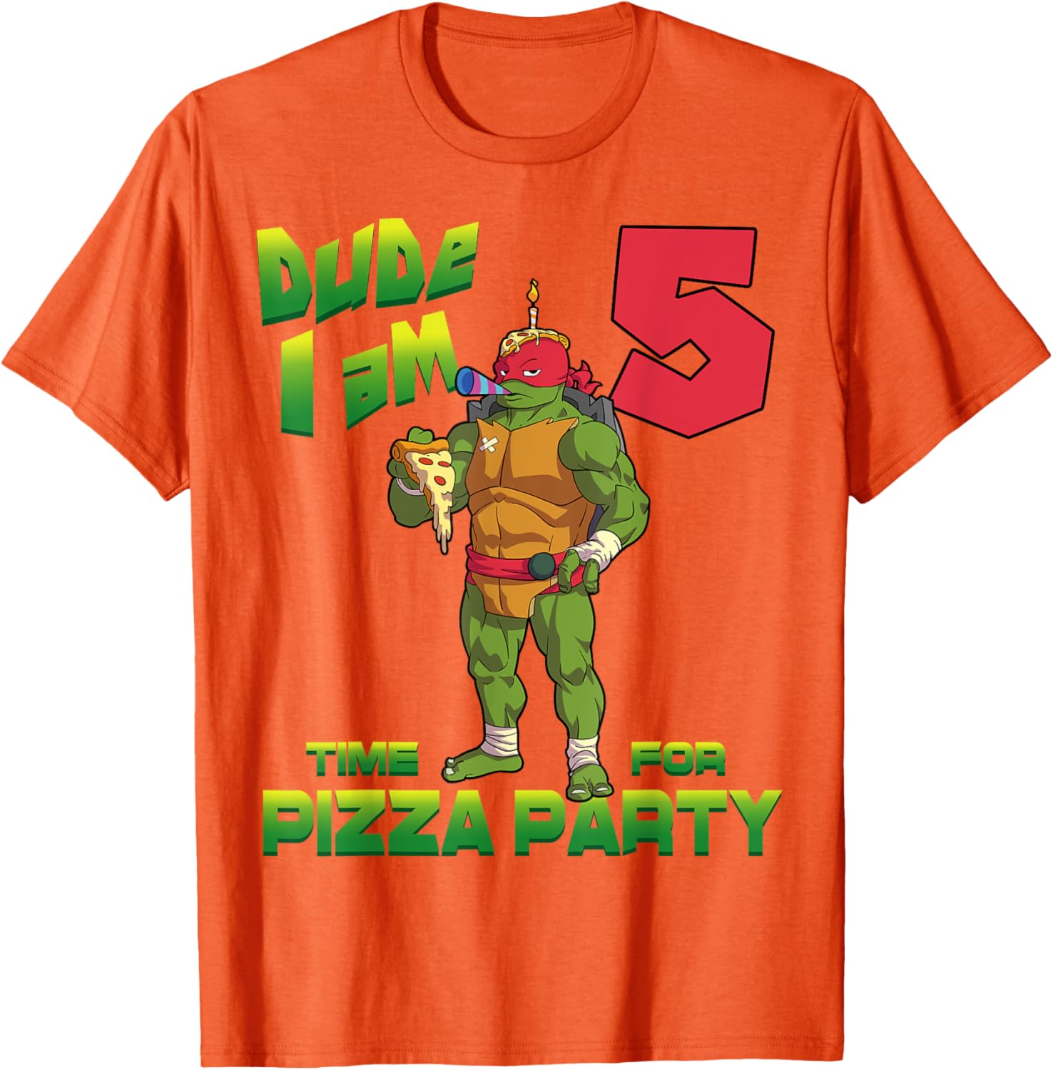 TMNT Raphael Pizza Birthday T-Shirt for 5 Year Old Party Fun - 2