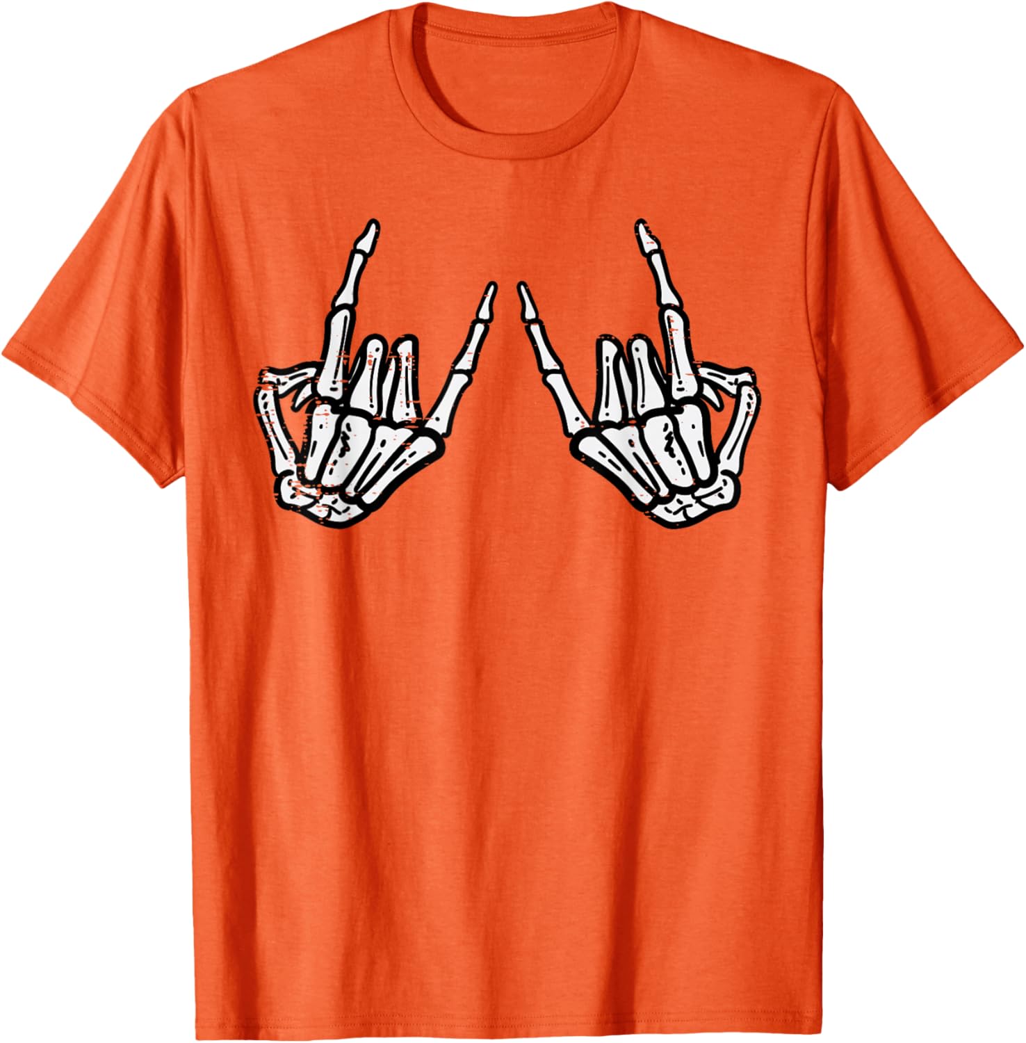 Rocker Hand Sign Skeleton Halloween T-Shirt for Men and Women - 11
