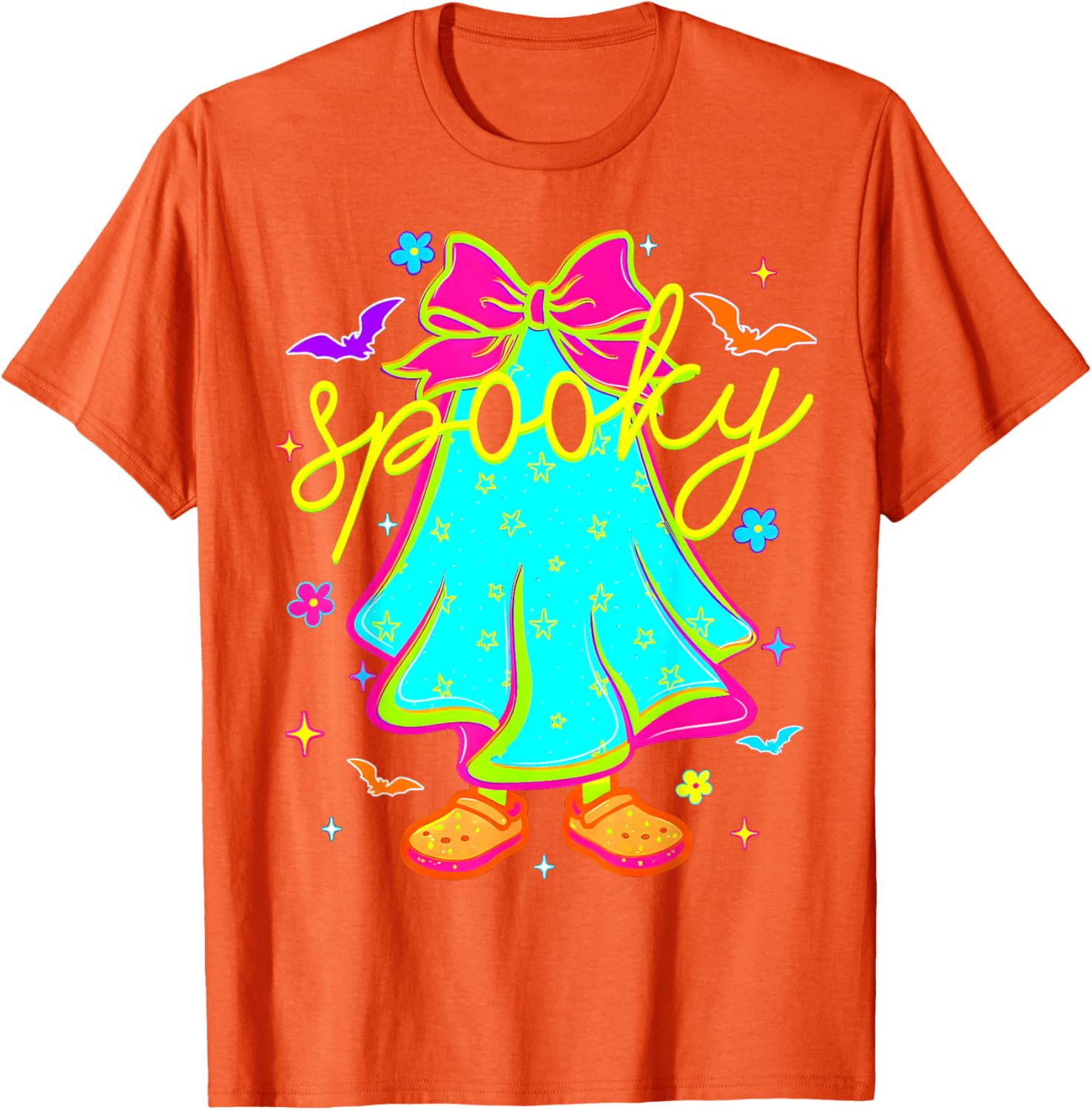 Colorful Ghost Bow T-Shirt for Women - Fun Halloween Apparel - 12