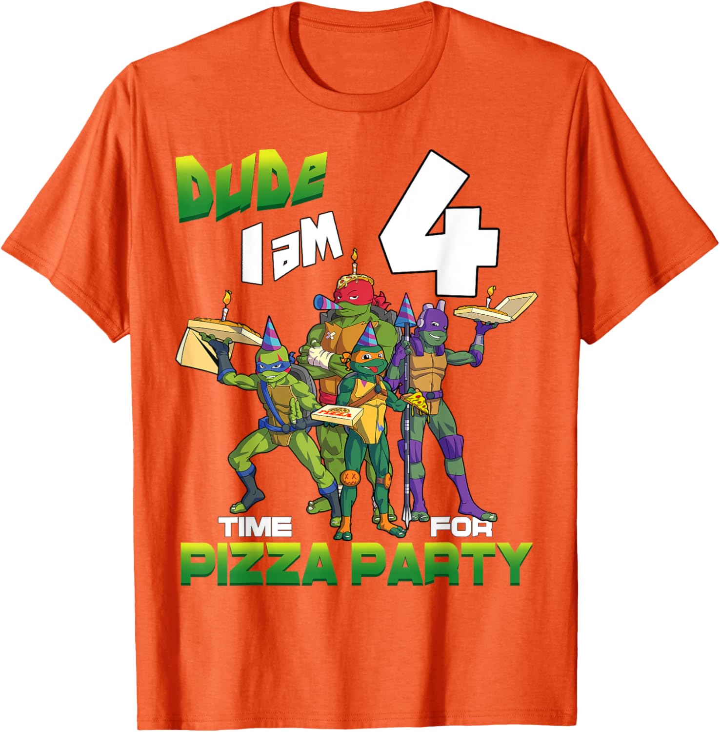 TMNT Dude I Am 4 Years Old Pizza Birthday Party T-Shirt for Kids - 17