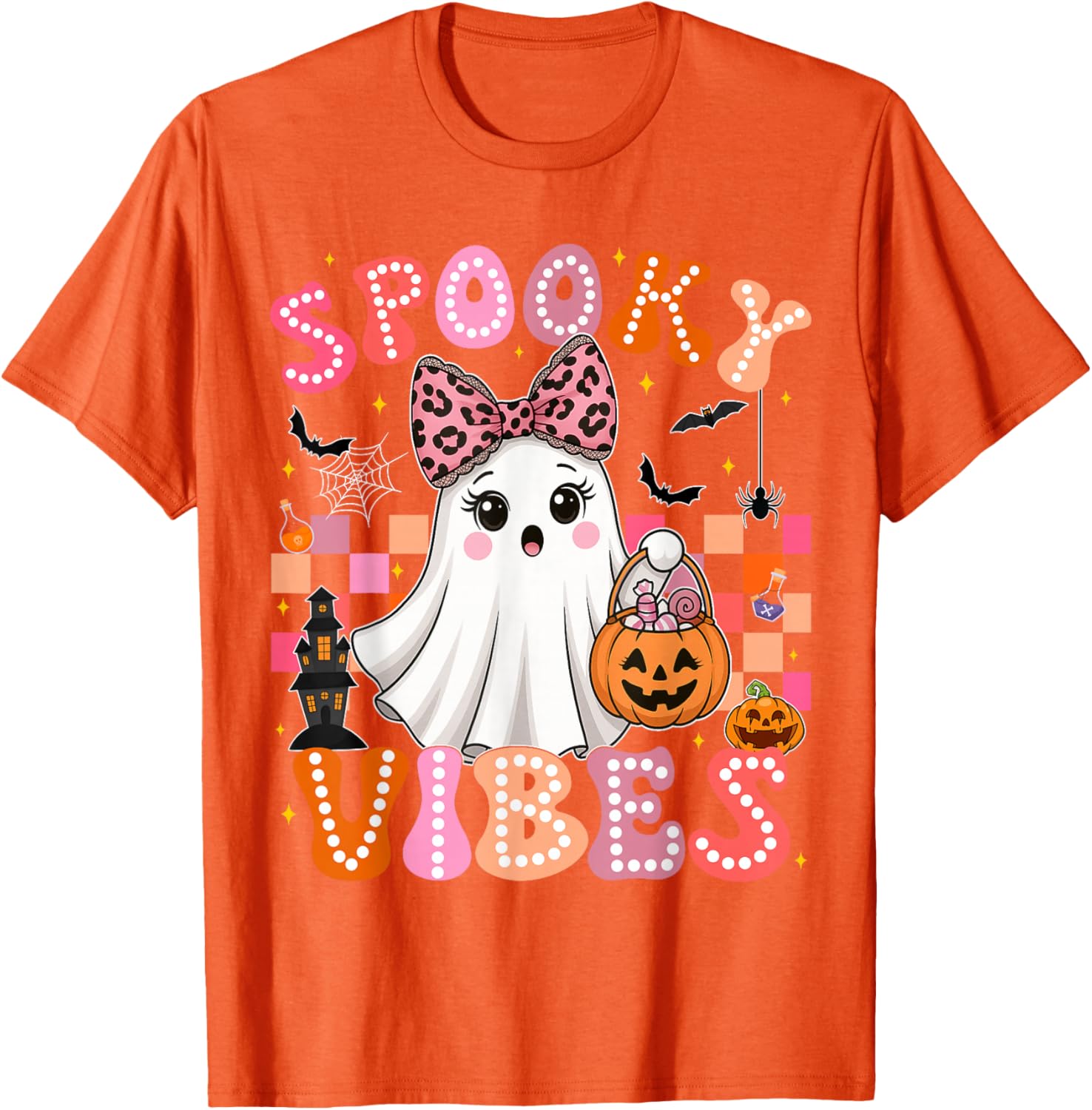 Groovy Spooky Vibes Cute Ghost Halloween T-Shirt for Girls - 17