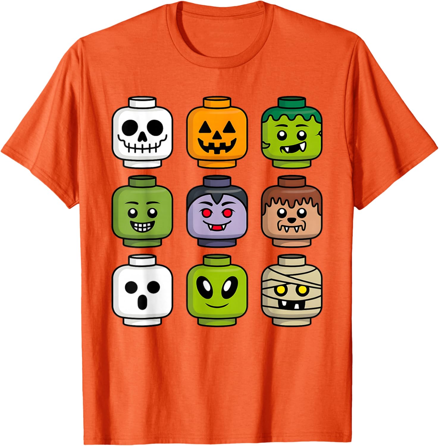 Halloween Building Brick T-Shirt for Boys with Pumpkin Ghost and Zombie Design - 15
