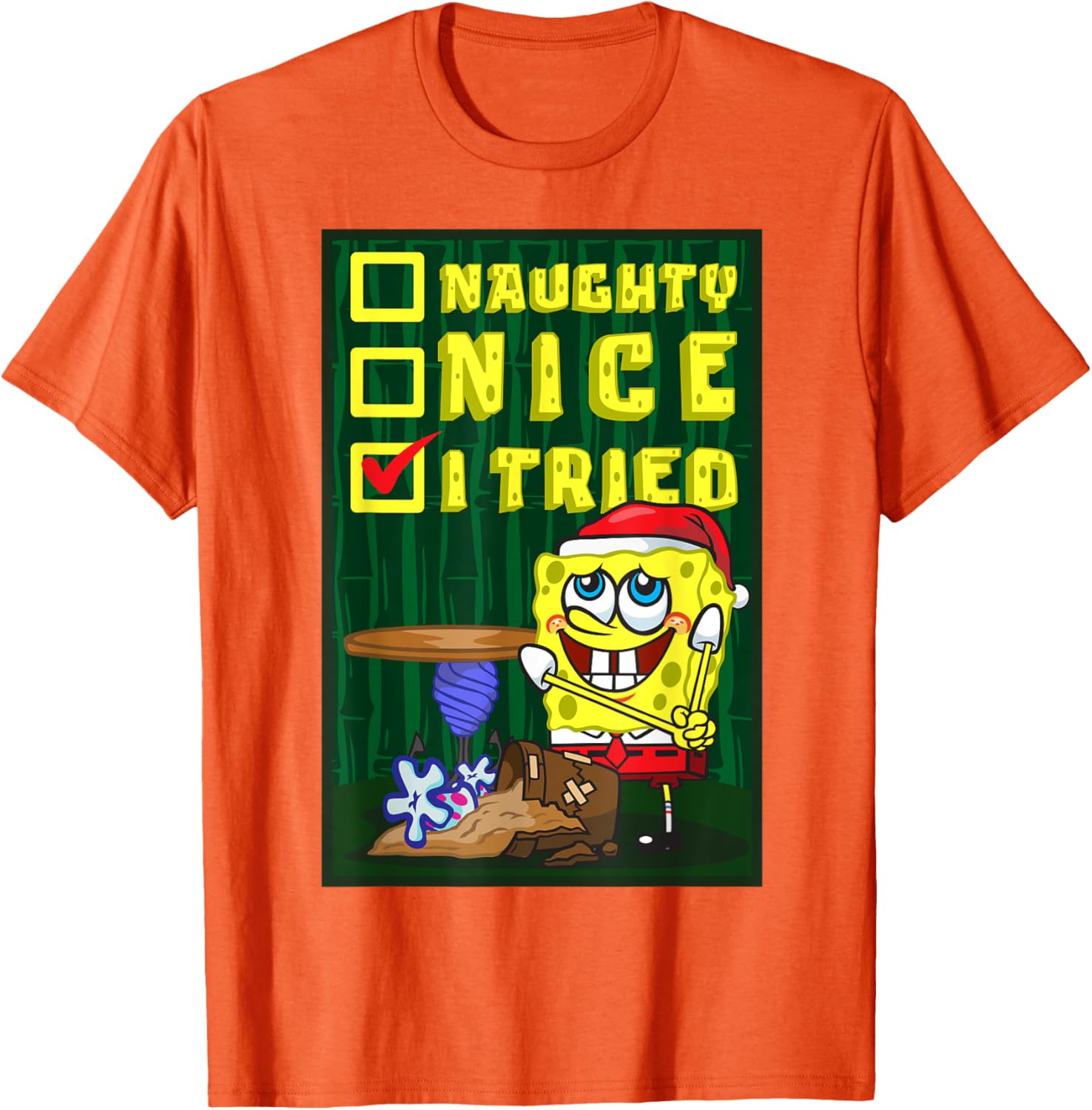 Mademark SpongeBob Christmas Santa's List Nice T-Shirt for Fun Holiday Wear - 9