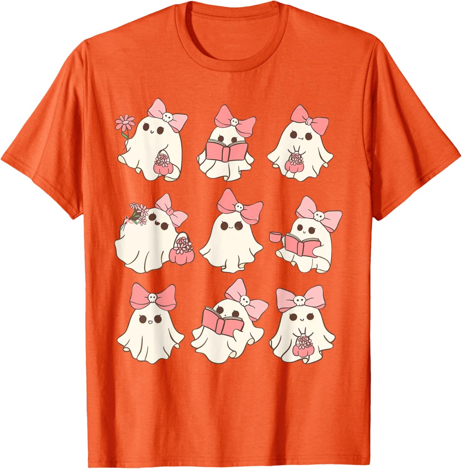 Pink Coquette Bow Ghost T-Shirt for Cute Halloween Spooky Season Fun - 11