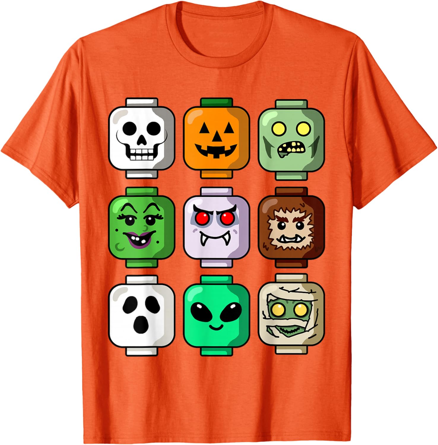 Halloween Building Brick Head T-Shirt for Boys - Pumpkin, Ghost & Zombie Design - 11