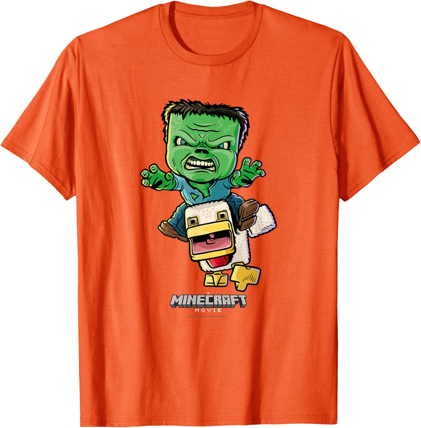 Minecraft Chicken Jockey Baby Zombie Animated T-Shirt for Kids and Fans - 1