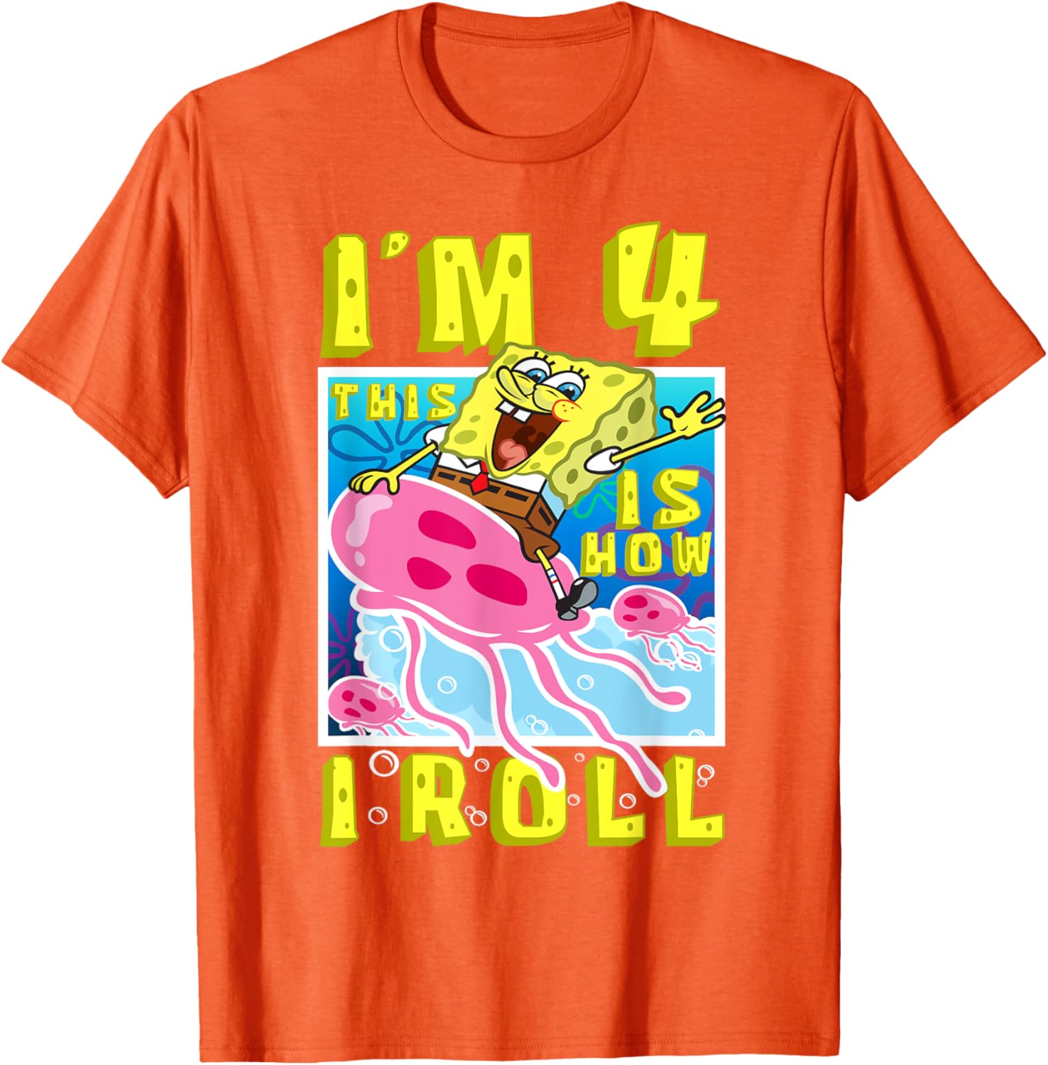 SpongeBob 4th Birthday T-Shirt Im 4 This Is How I Roll Kids Apparel - 7