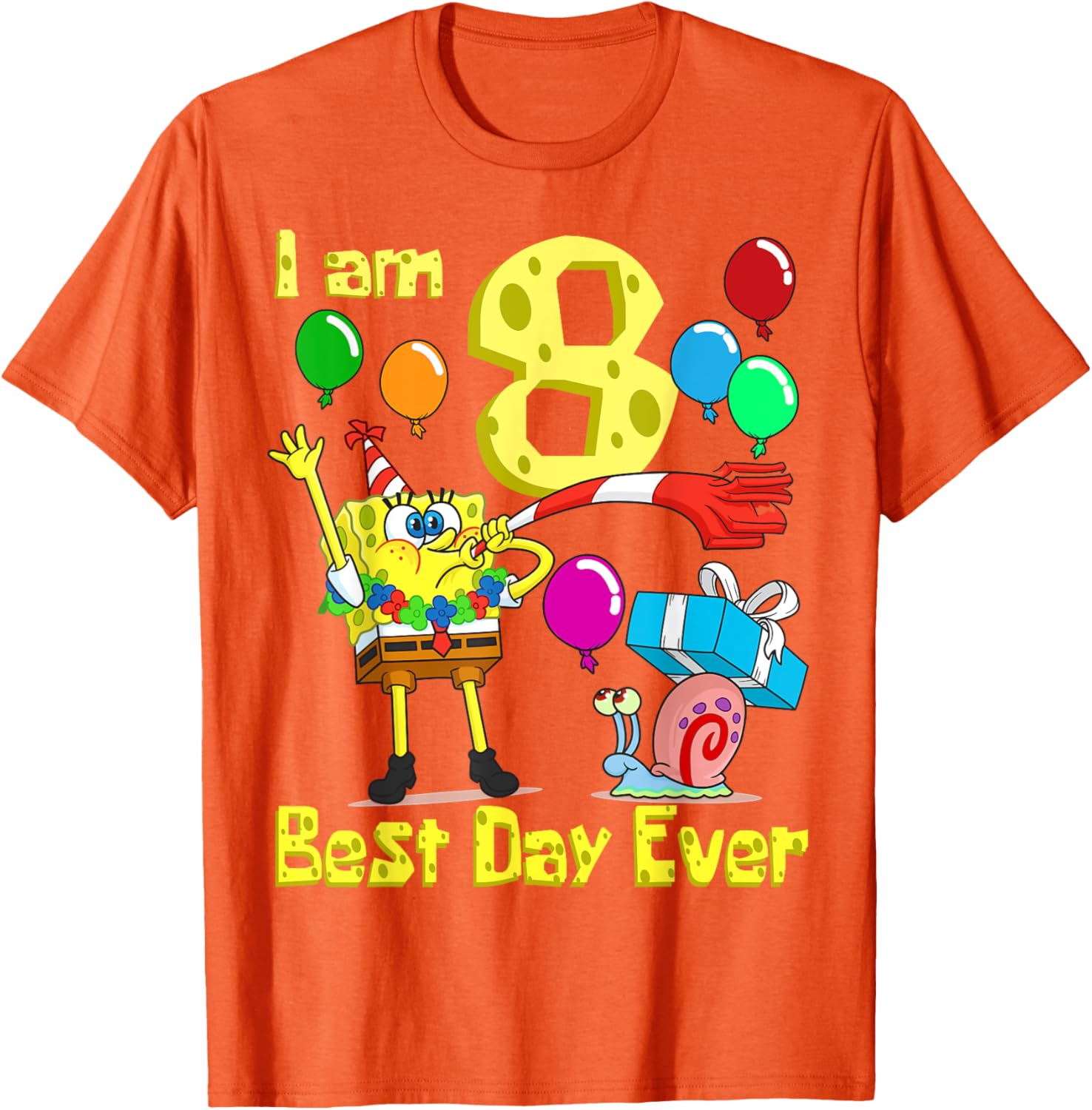 Mademark SpongeBob I Am 8 Years Old Birthday Party T-Shirt for Kids - 4