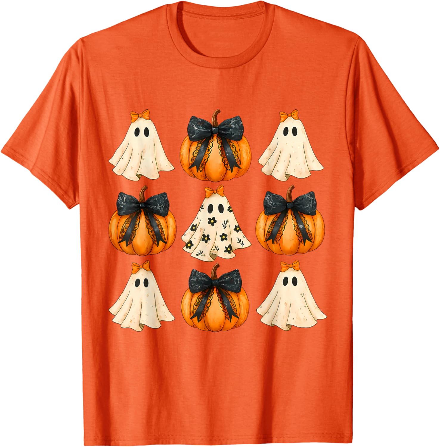 Cute Halloween Bow Pumpkin Ghost T-Shirt for Women and Girls - 21