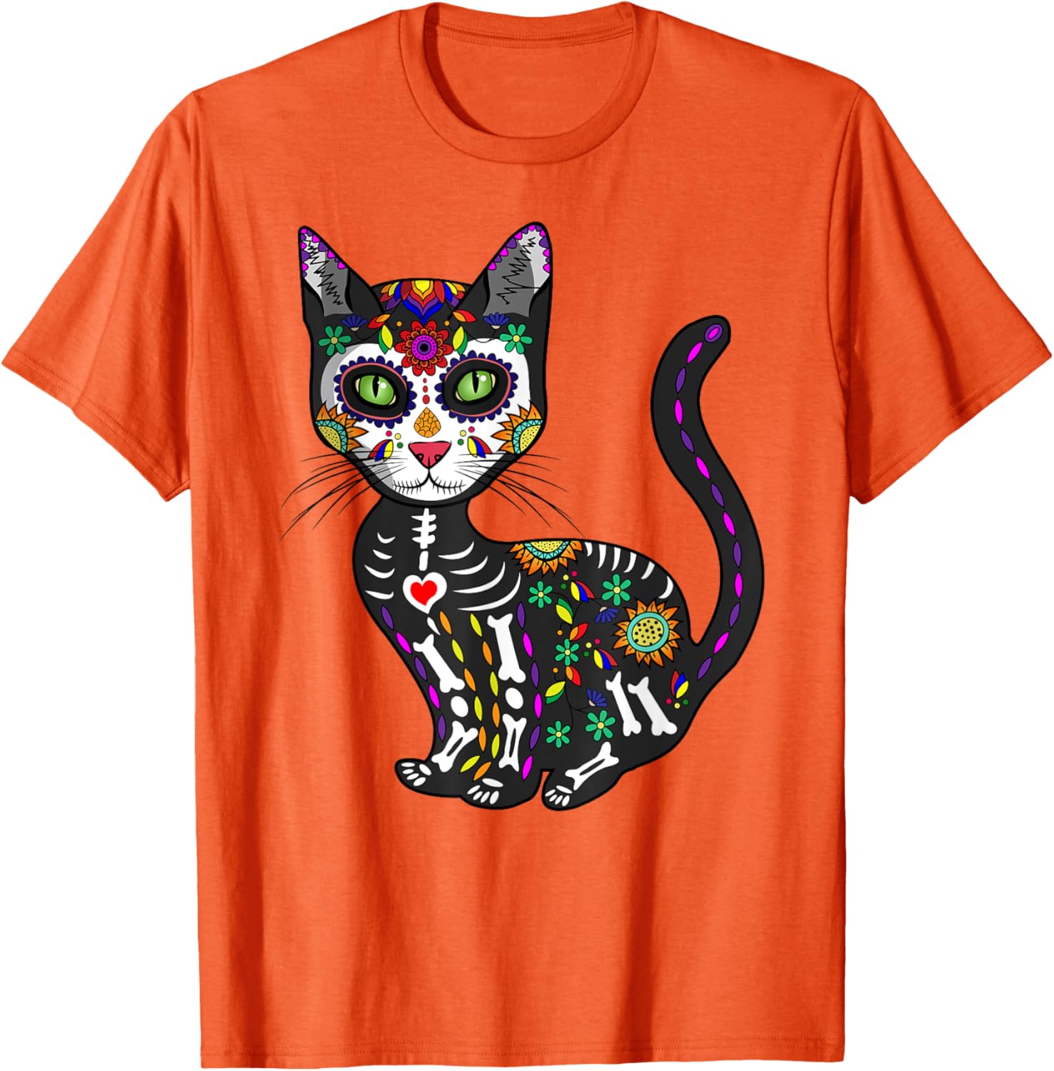 Cute Sugar Skull Cat T-Shirt for Halloween Day of the Dead Fun - 9