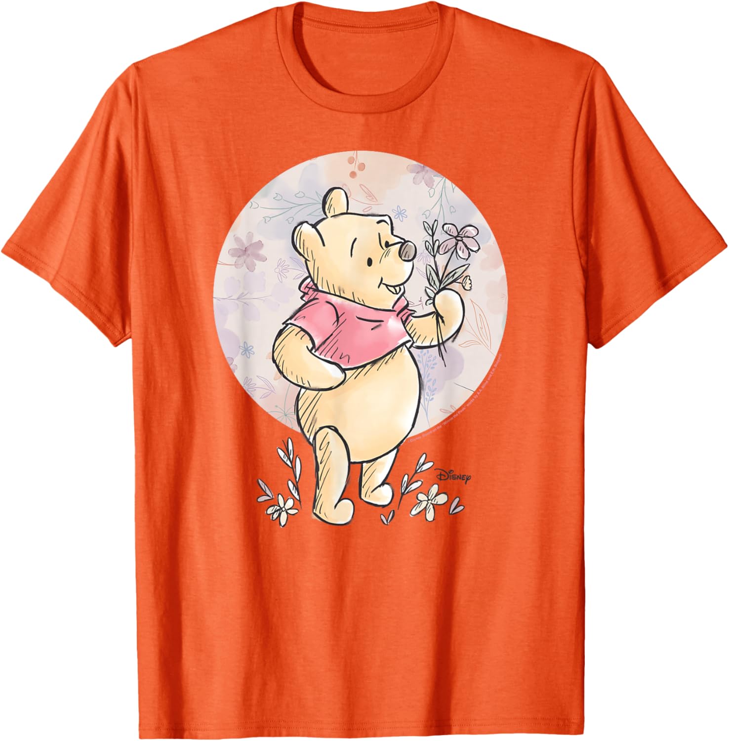 Floral Circle Winnie the Pooh T-Shirt for Kids and Adults, Cute Design - 2