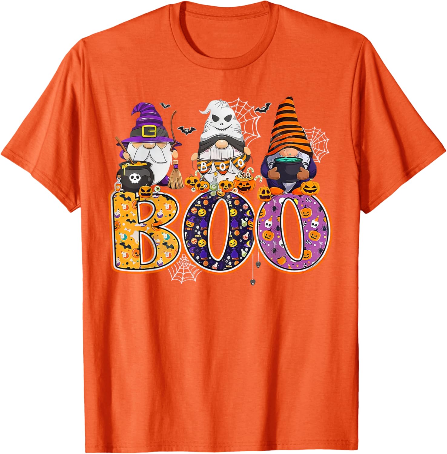 Funny Halloween Gnome T-Shirt with Boo Witch Pumpkins and Spiders - 10