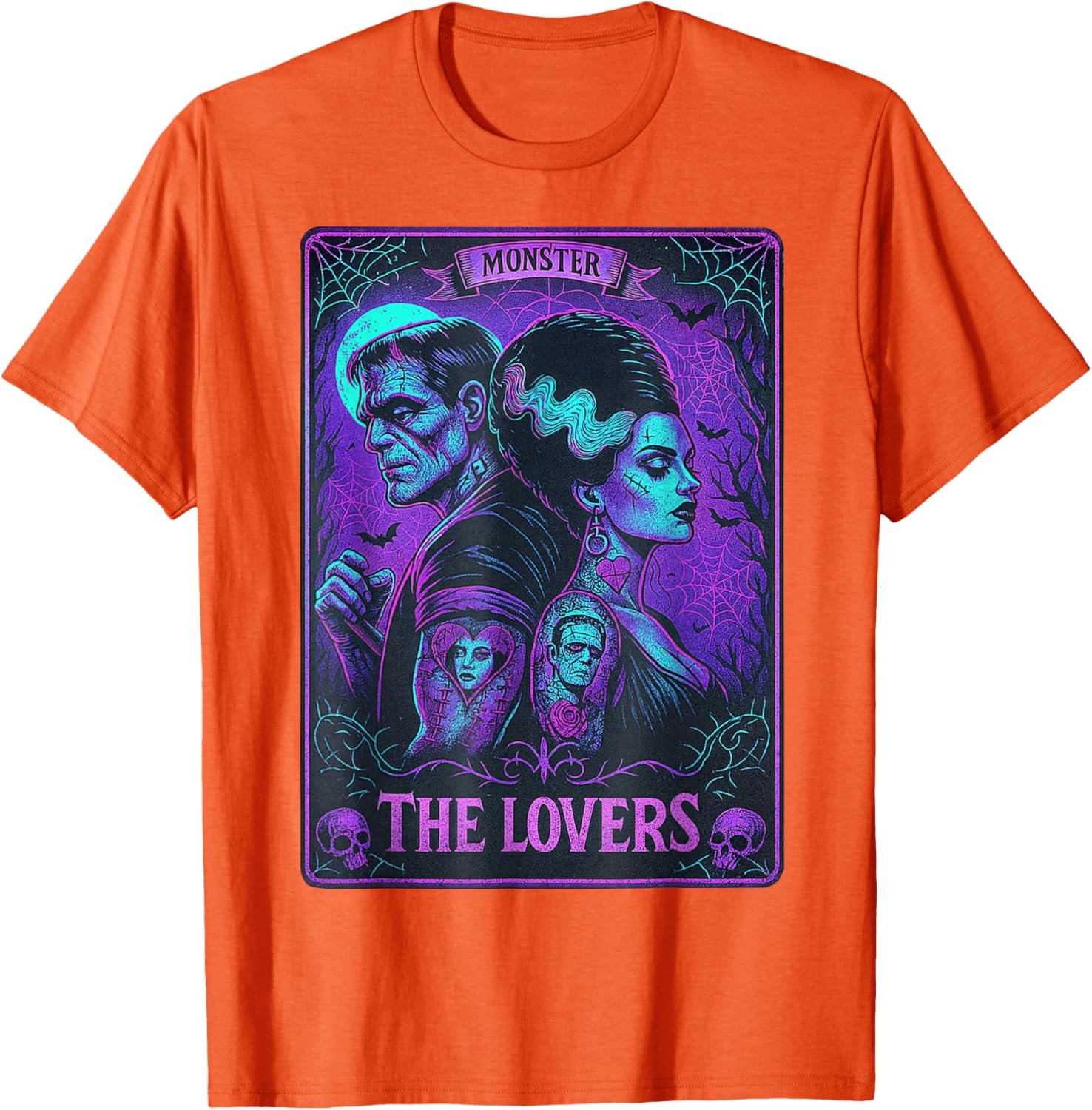 Monster Frankenstein and Bride Lovers Tarot Card T-Shirt for Fans - 17