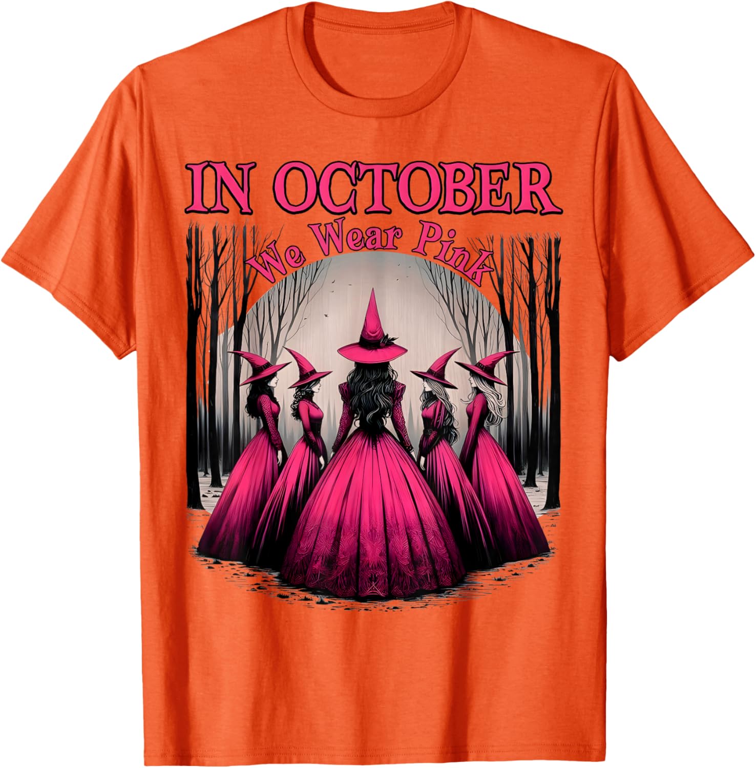 October We Wear Pink Witch T-Shirt for Breast Cancer Awareness Women - 1