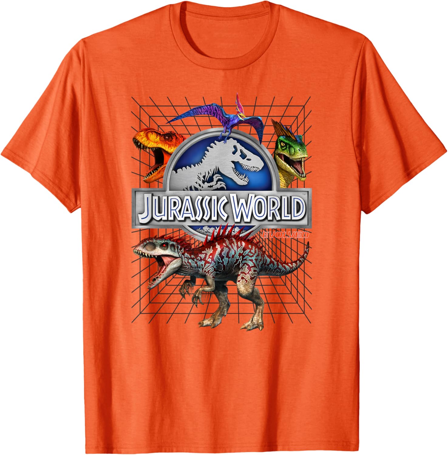 Jurassic World Evolved T-Rex Dino Grid T-Shirt for Kids and Adults - 2