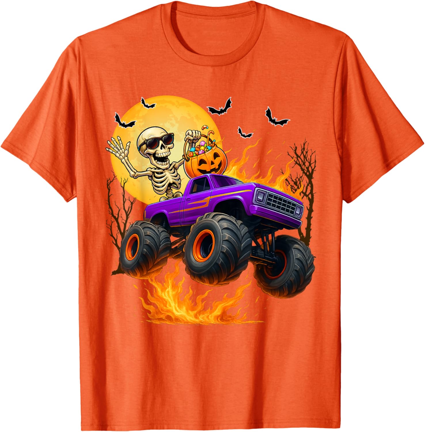 Spooky Skeleton Monster Truck Halloween T-Shirt for Boys Fun Outfit - 18