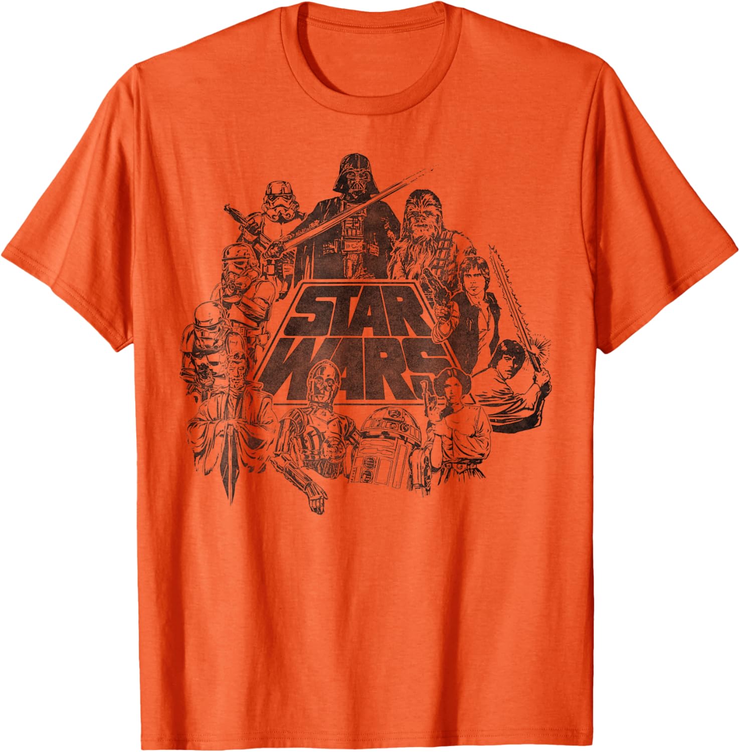 Star Wars Vintage Line Art T-Shirt Featuring Classic Characters - 3