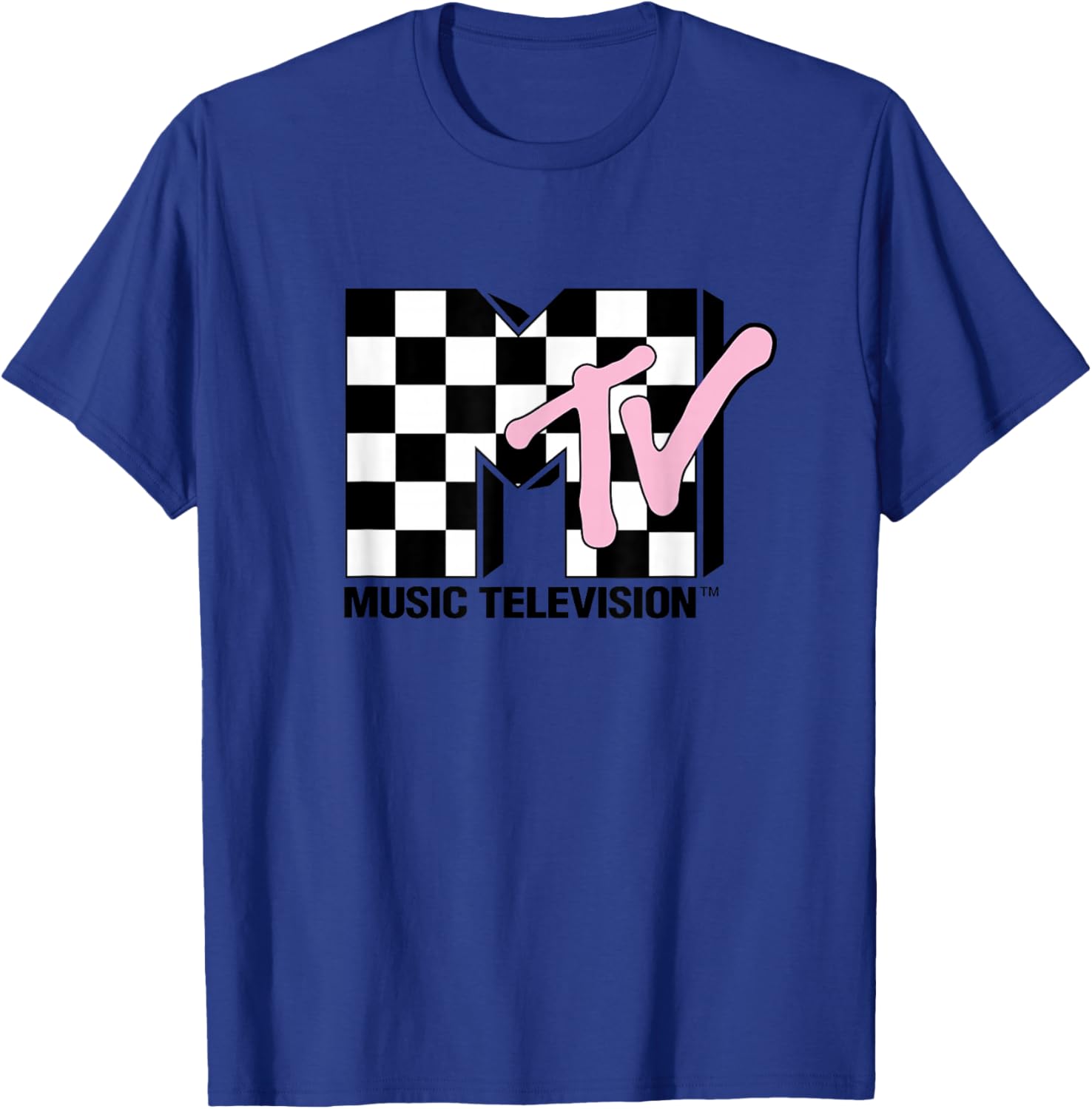 MTV Music Television Retro 80's Pink Neon Checkerboard Logo T-Shirt - 9