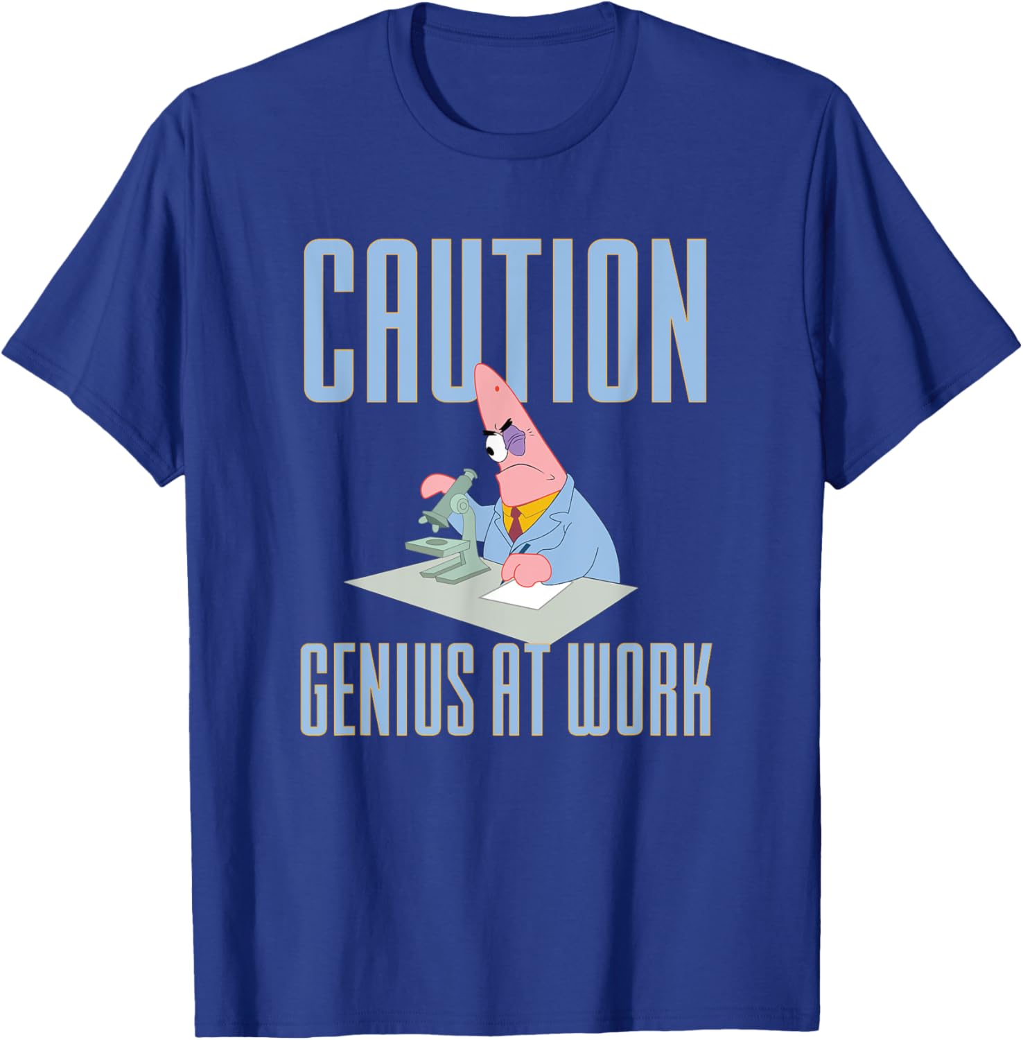 Mademark SpongeBob Patrick Star Caution Genius at Work T-Shirt for Fans - 12
