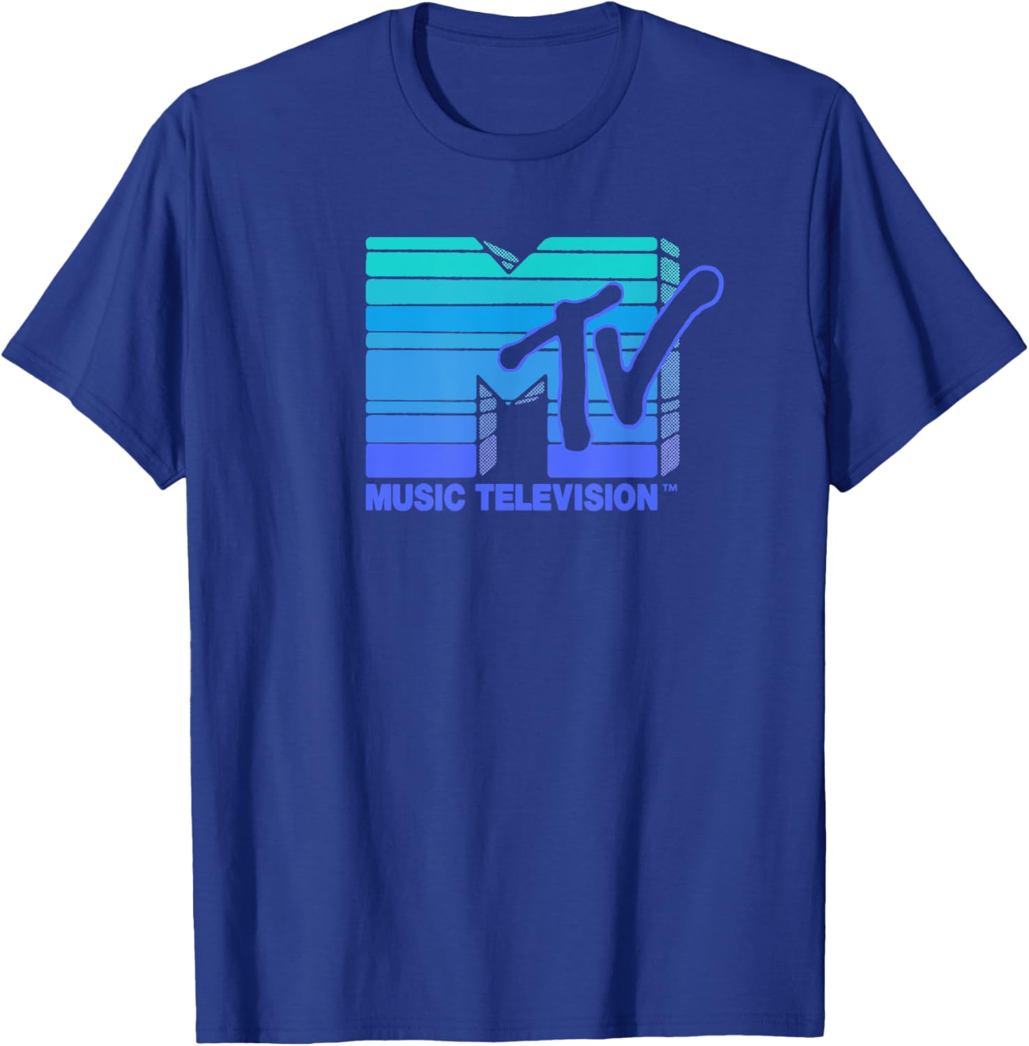 Mademark x MTV Vintage Hand Drawn Blue Vapor Wave Sun Stripes T-Shirt - 2