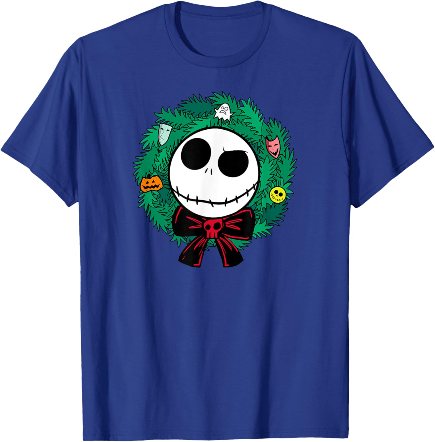 Festive Men's Nightmare Before Christmas Blue Wreath T-Shirt, Small - 8